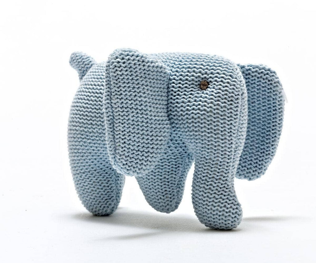 Blue Elephant Baby Rattle Knitted Organic Cotton