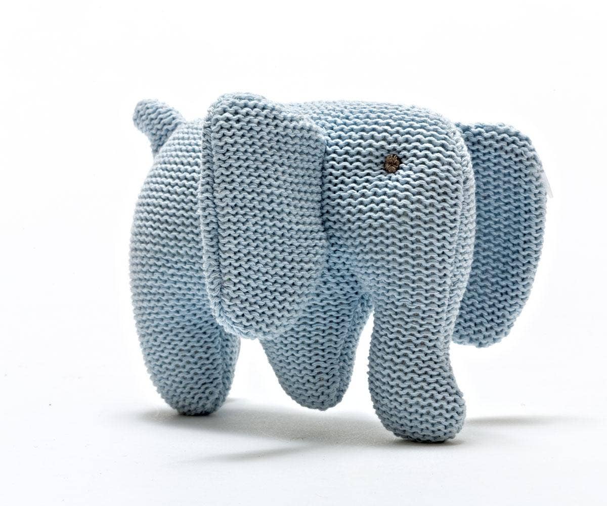 Blue Elephant Baby Rattle Knitted Organic Cotton