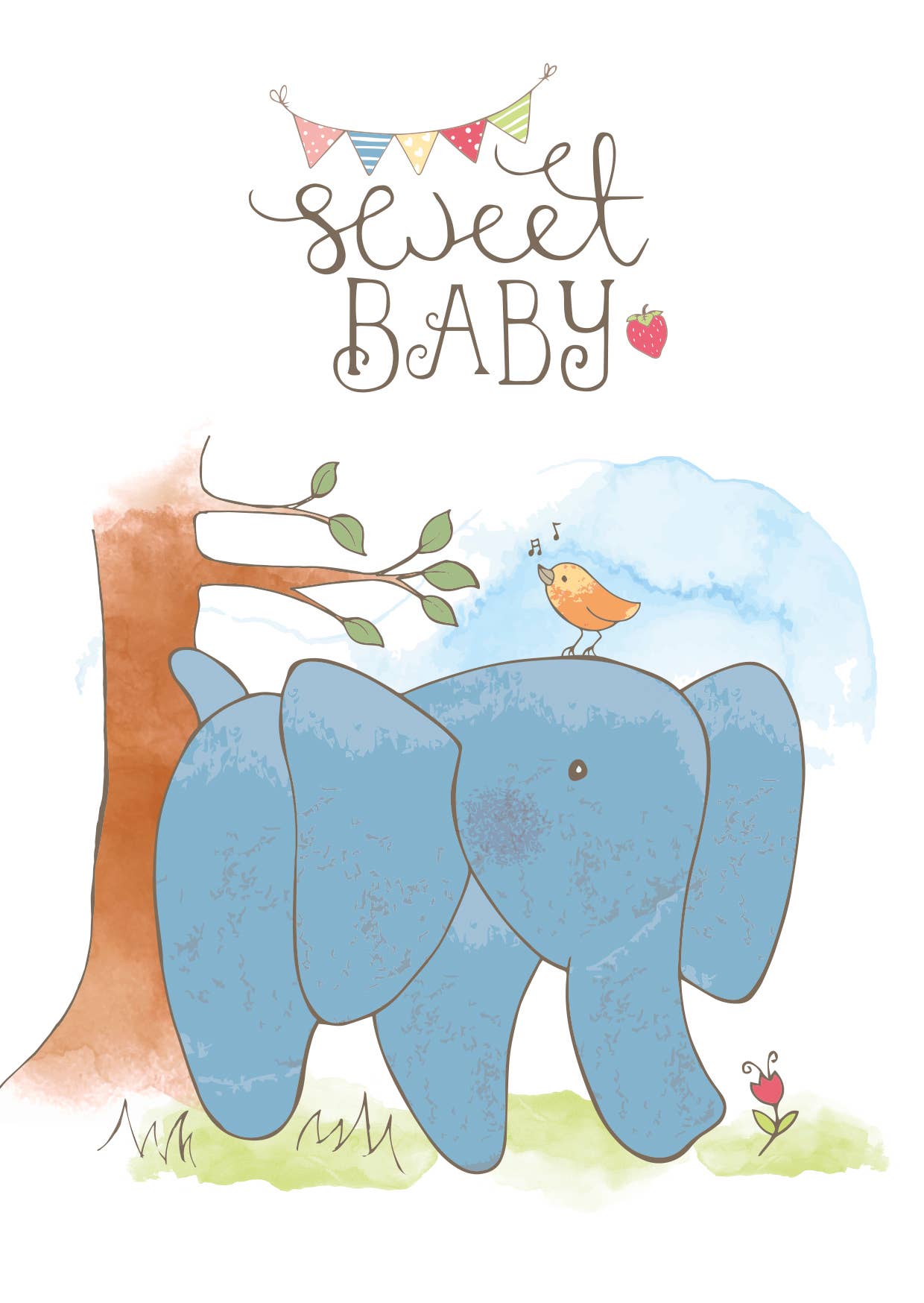 Welcome Baby Greetings Card with Blue Elephant