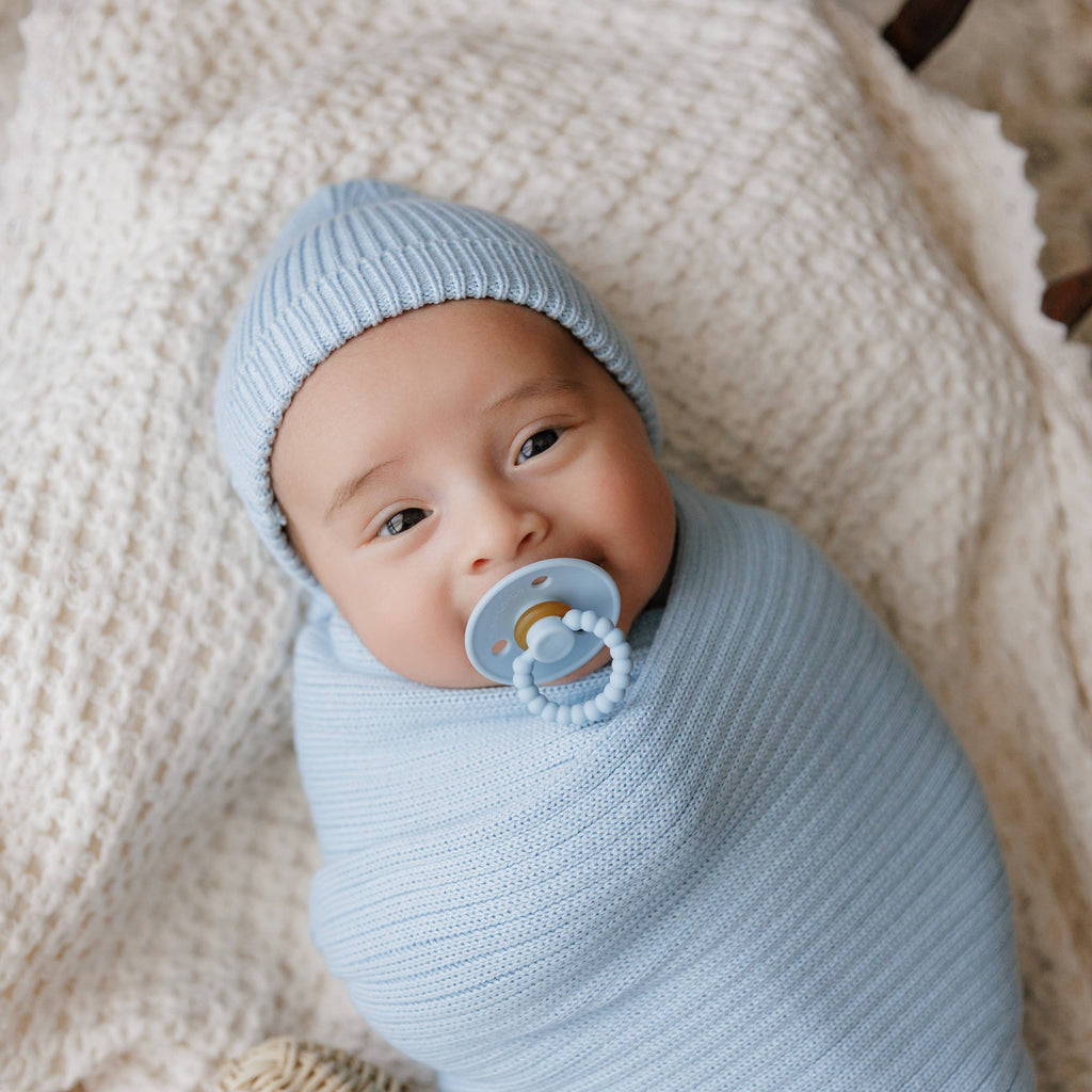 Luladream Pacifiers - Natural Rubber Nipple: Ash Blue + Sky Blue + Clips