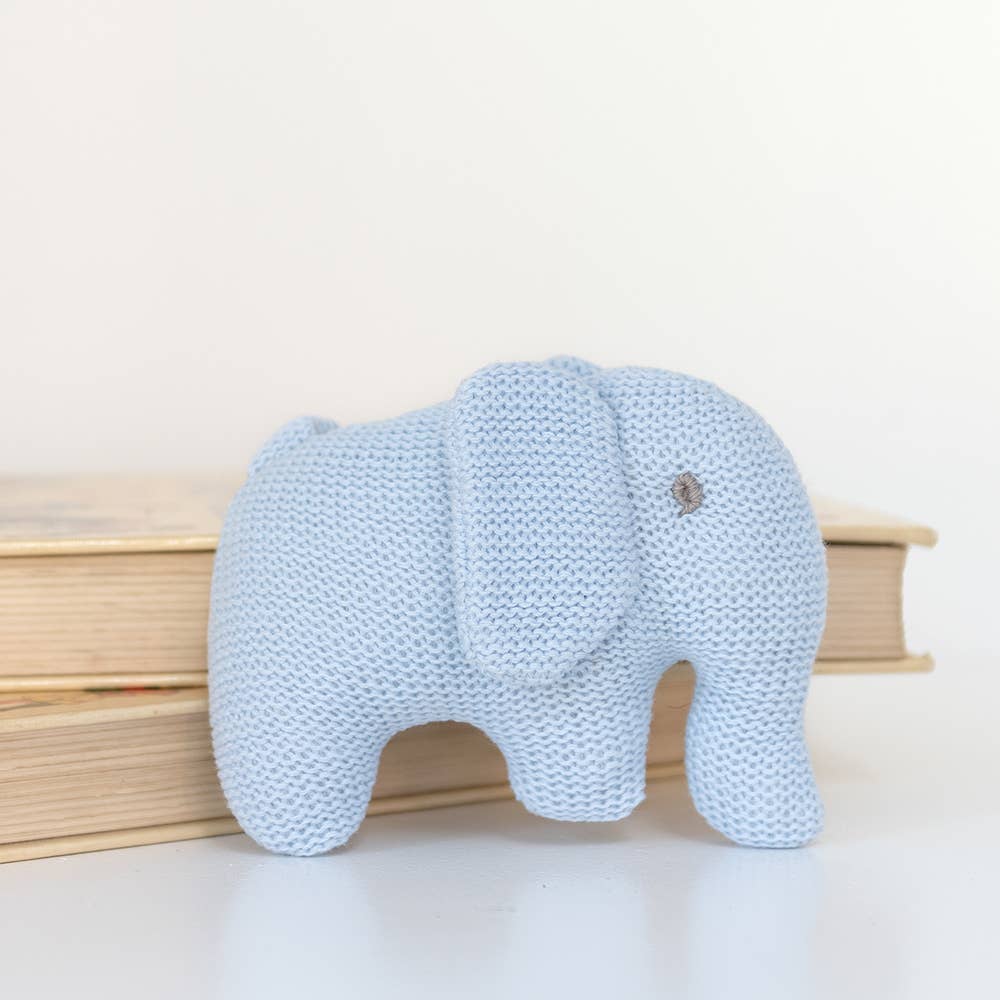 Blue Elephant Baby Rattle Knitted Organic Cotton
