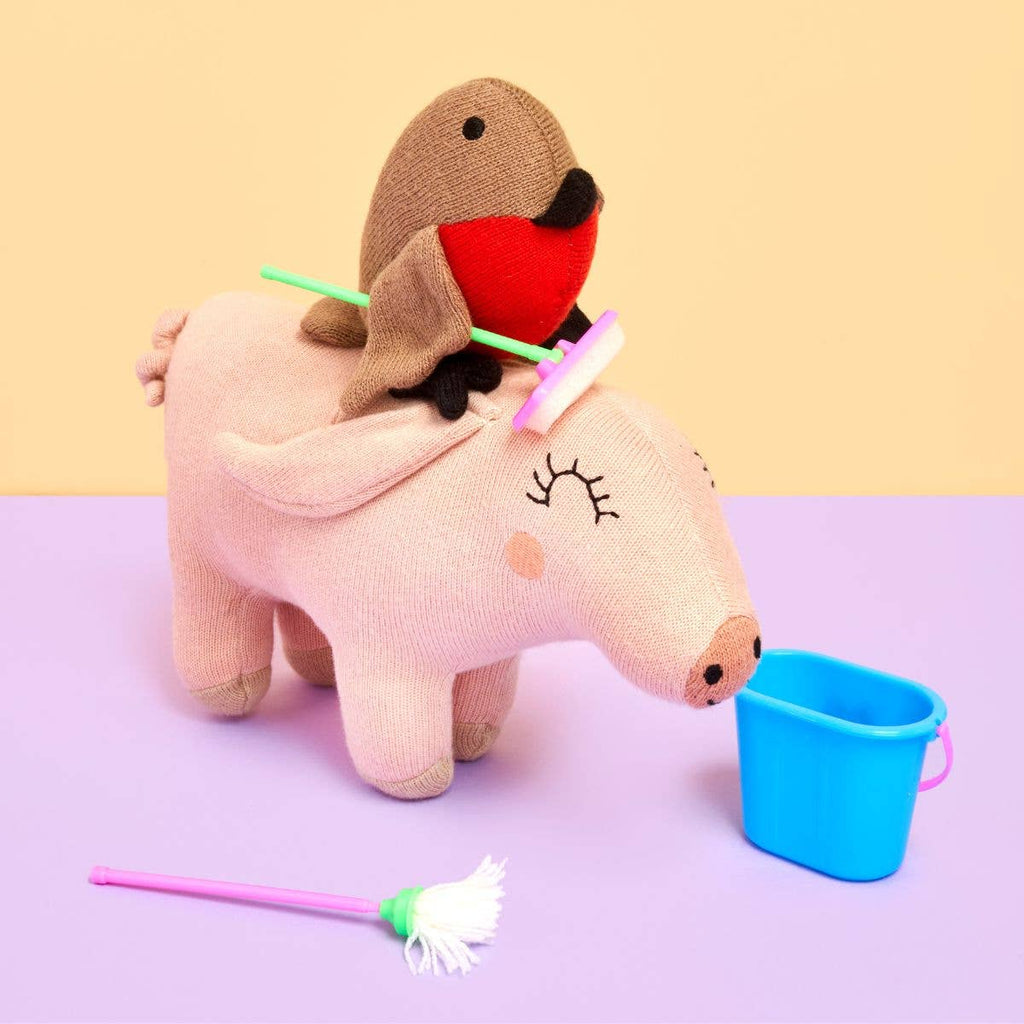 Pig Soft Toy in Pink, Knitted Organic Cotton