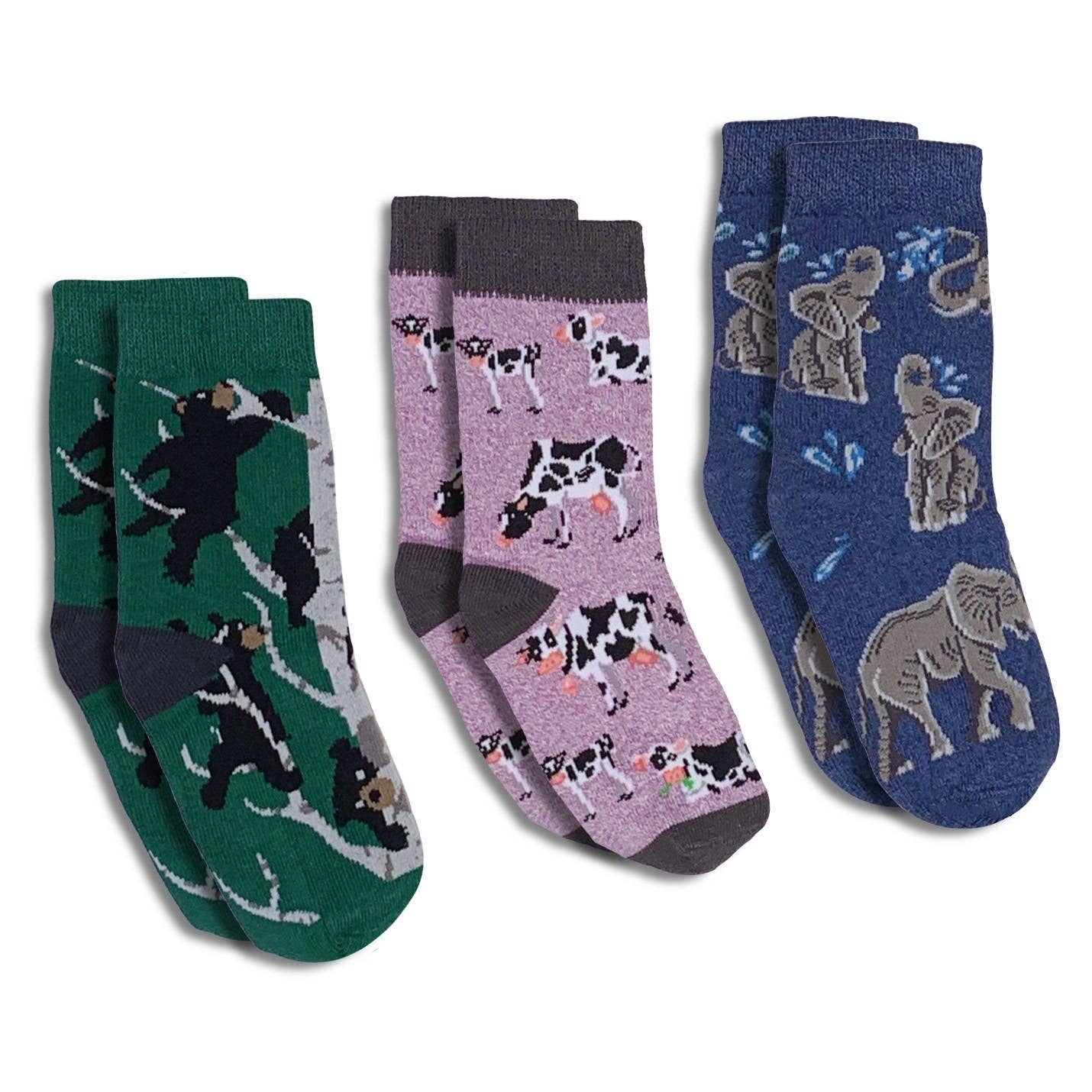 Bears, Cows and Elephants Kids Socks / 3-Pack