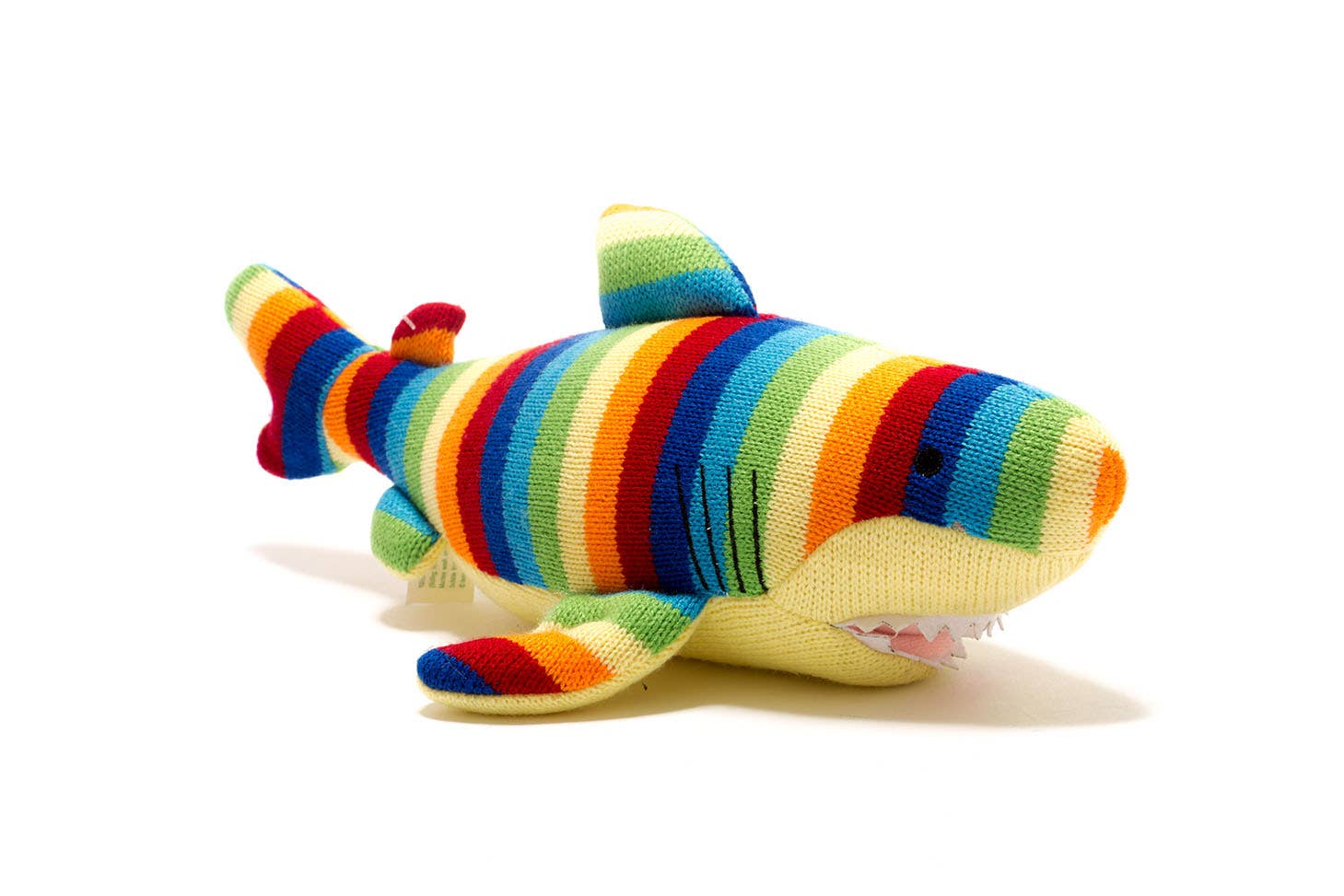 Knitted Shark Soft Toy Teddy in Bright Stripes
