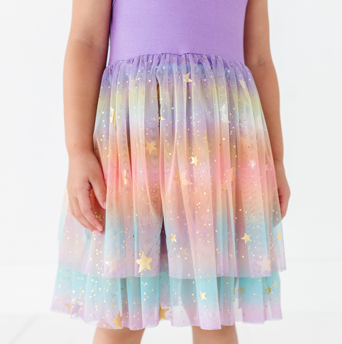Kids Bamboo + Tulle Dress - Spring Rainbow Twinkle