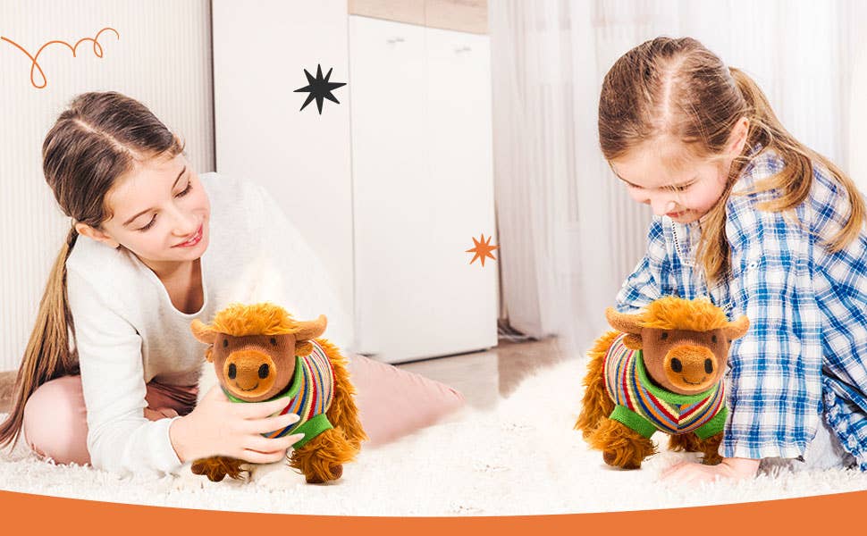 Knitted Highland Cow Soft Toy in Stripe Jumper