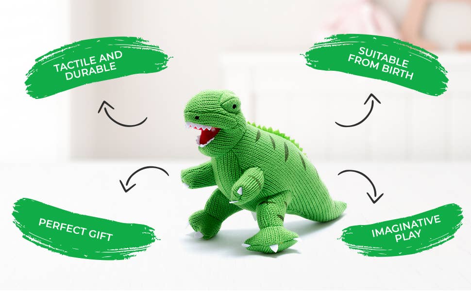 Knitted Green T Rex Dinosaur Soft Toy Teddy