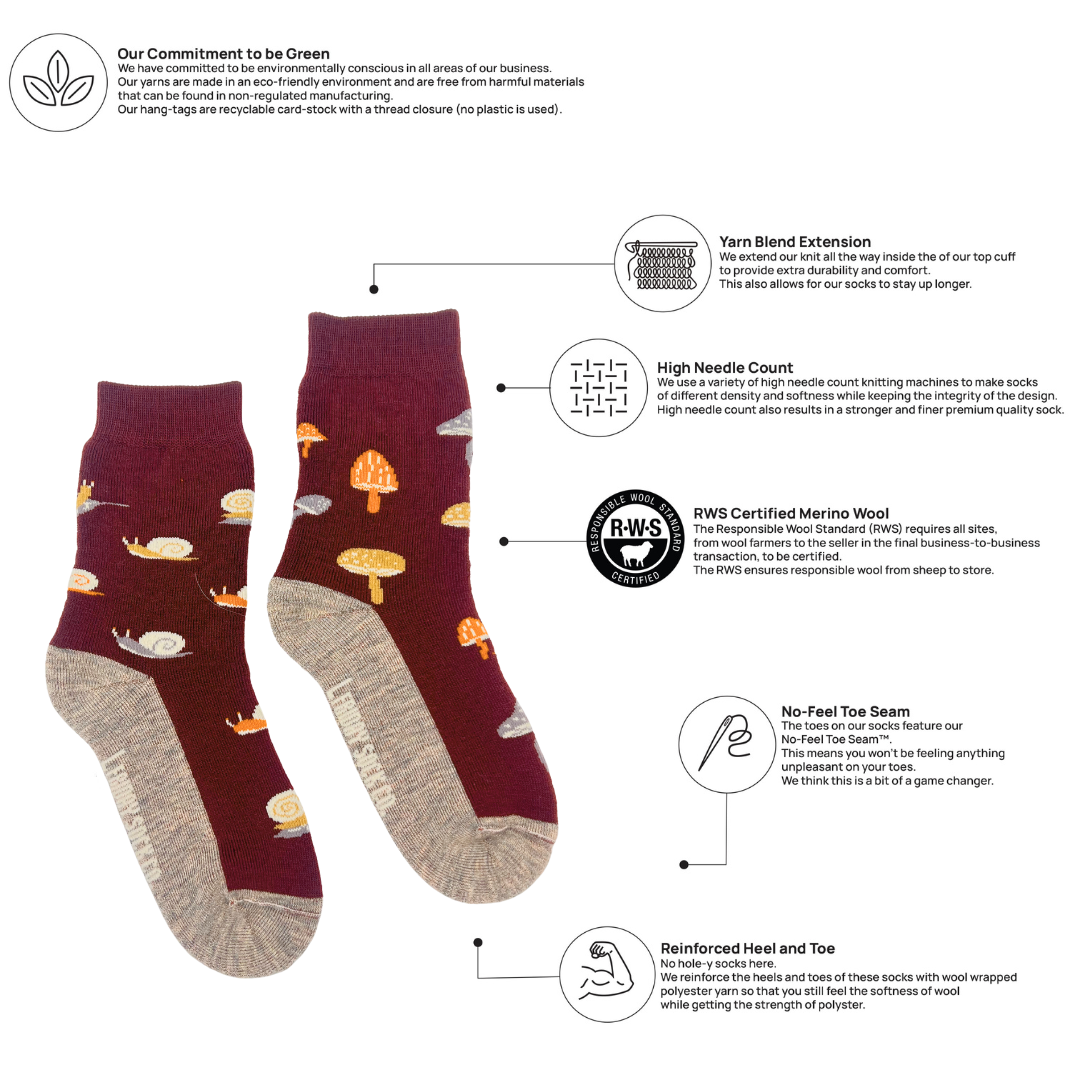 Kid's Mushroom Merino Crew Socks - Premium Made in Italy