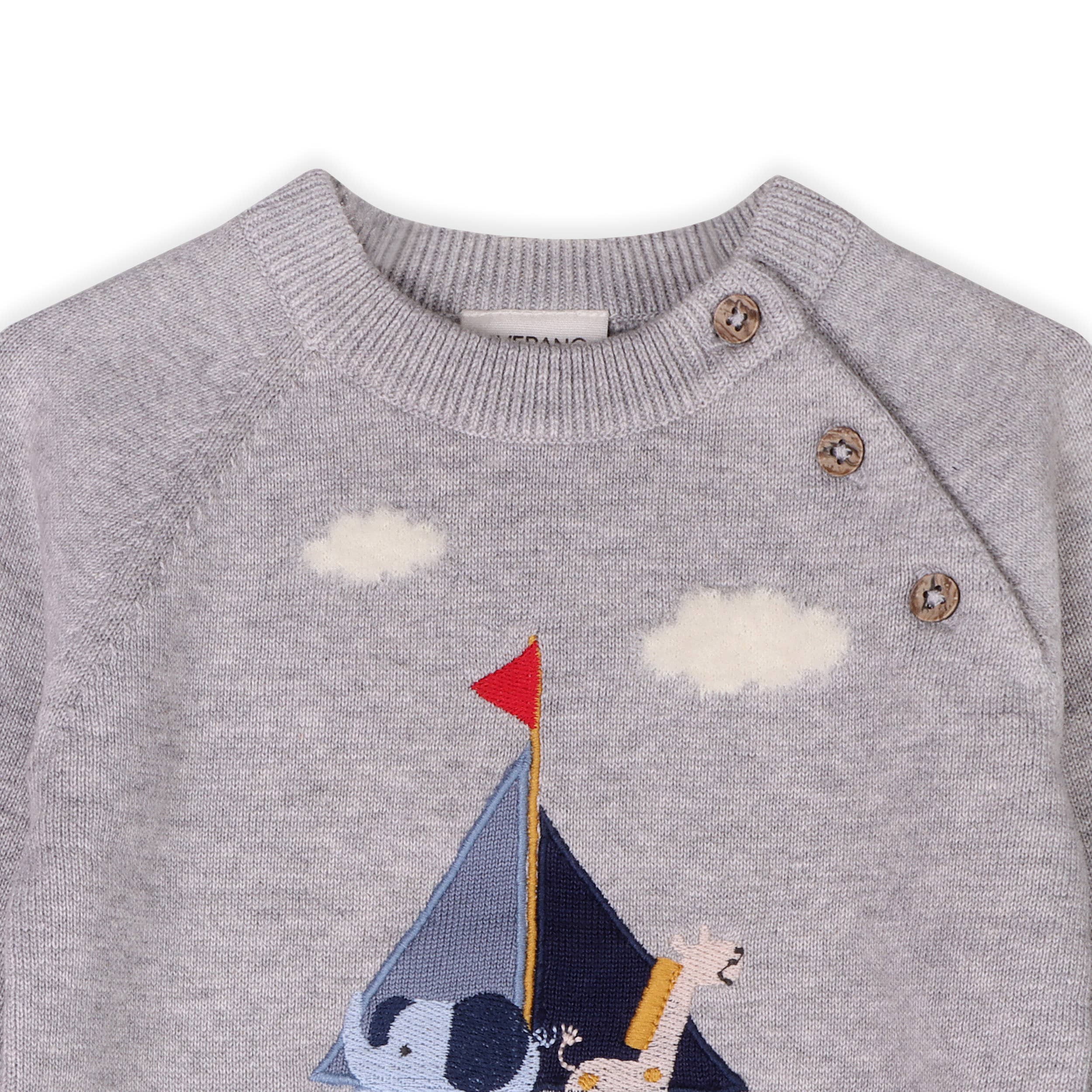 Sailboat Applique Sweater Knit Baby Pullover-Organic Cotton
