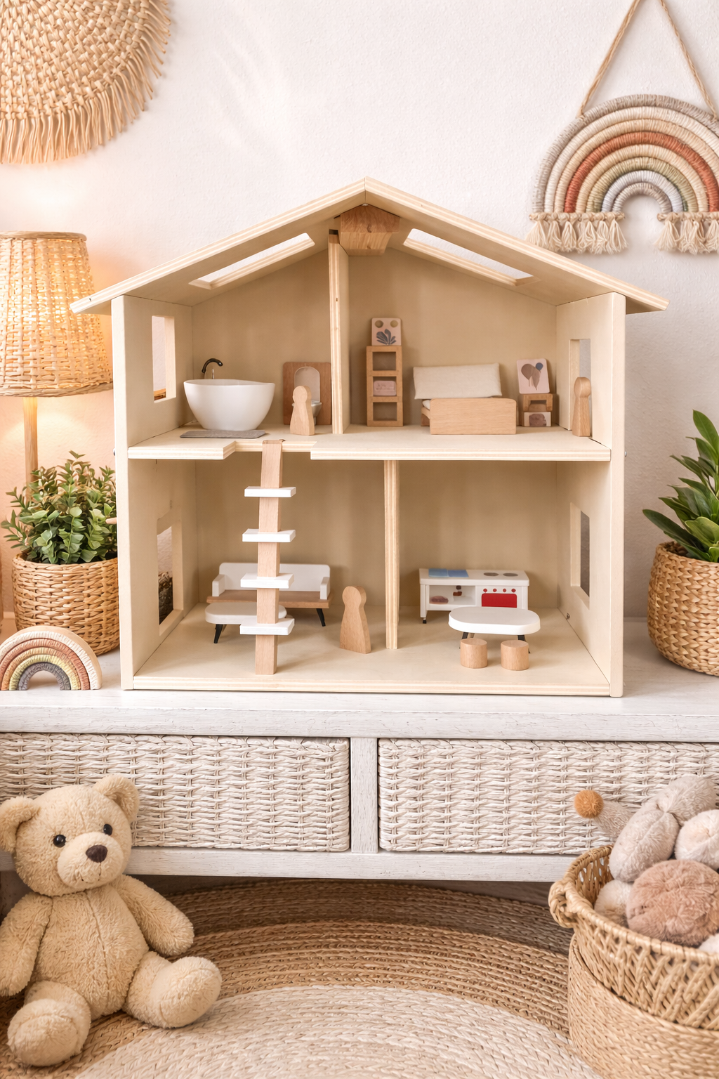 Wooden Doll House with furniture 