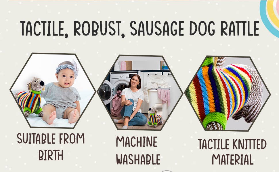 Knitted Sausage Dog Baby Rattle