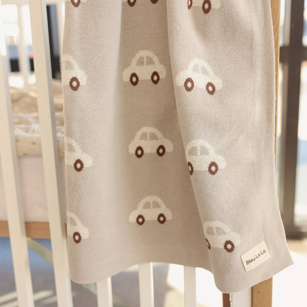 100% Luxury Cotton Receiving Swaddle Baby Blanket - Cars: Cream