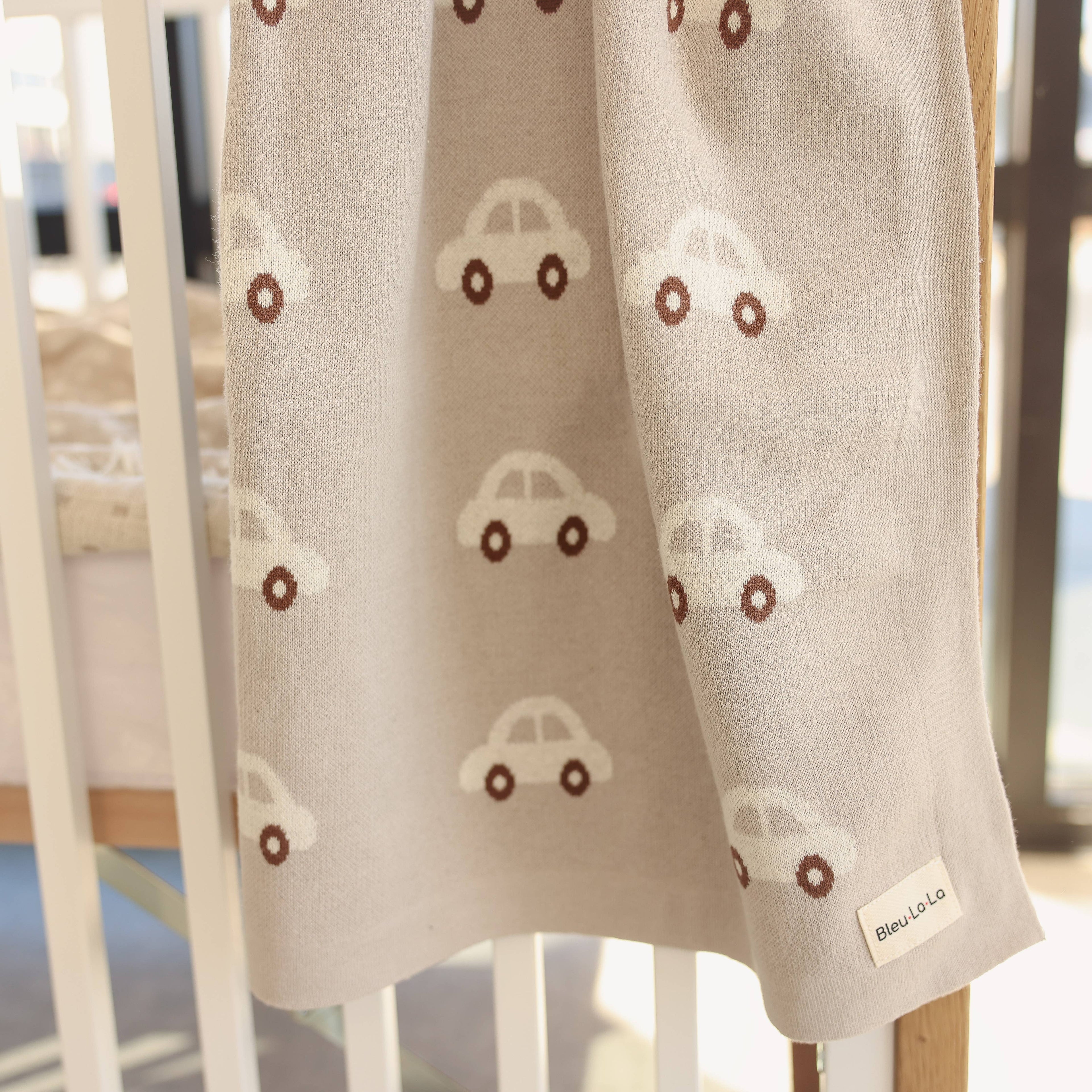100% Luxury Cotton Receiving Swaddle Baby Blanket - Cars: Cream