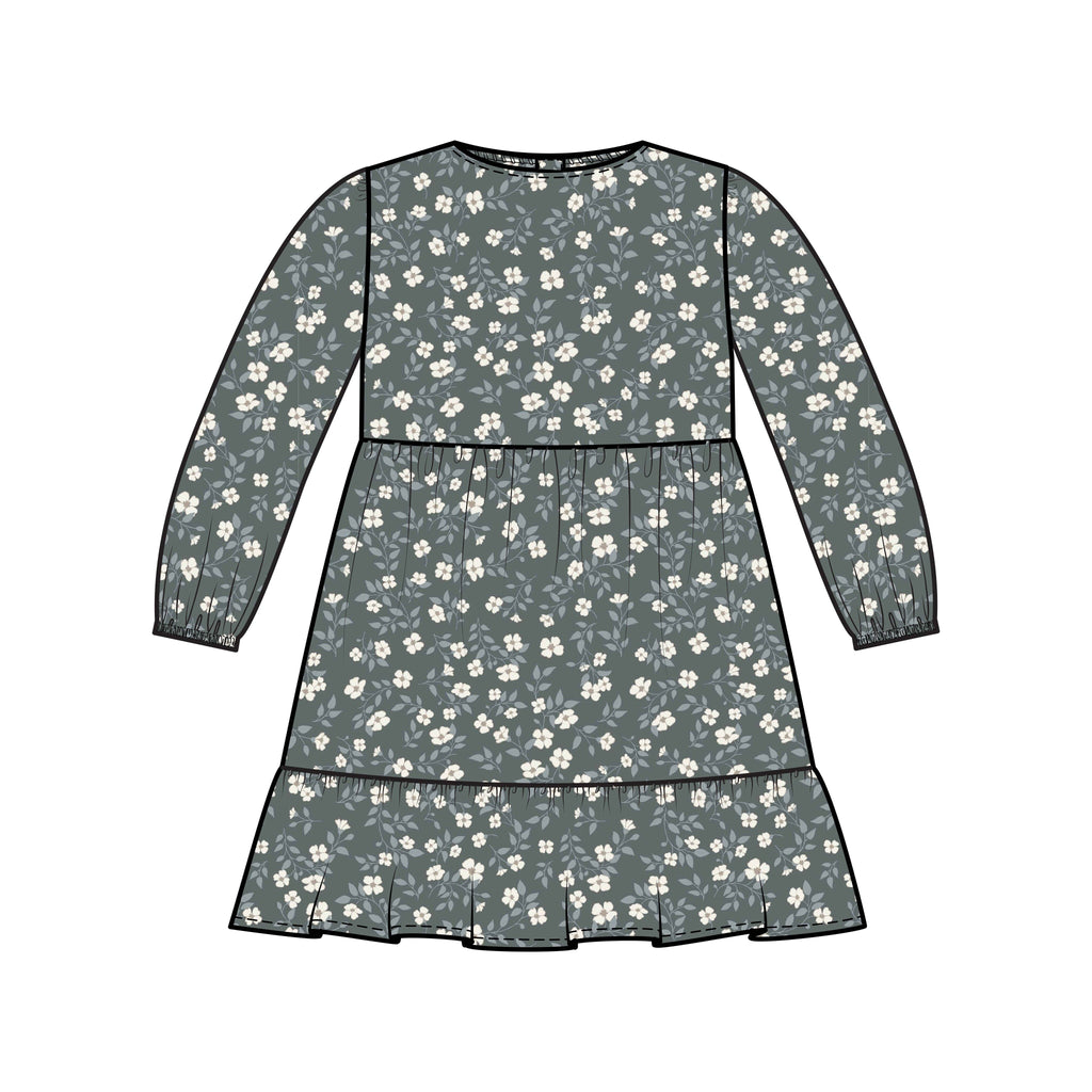 Sofia Long Sleeve Tiered Dress: Bray Floral / Agave + Taupe /