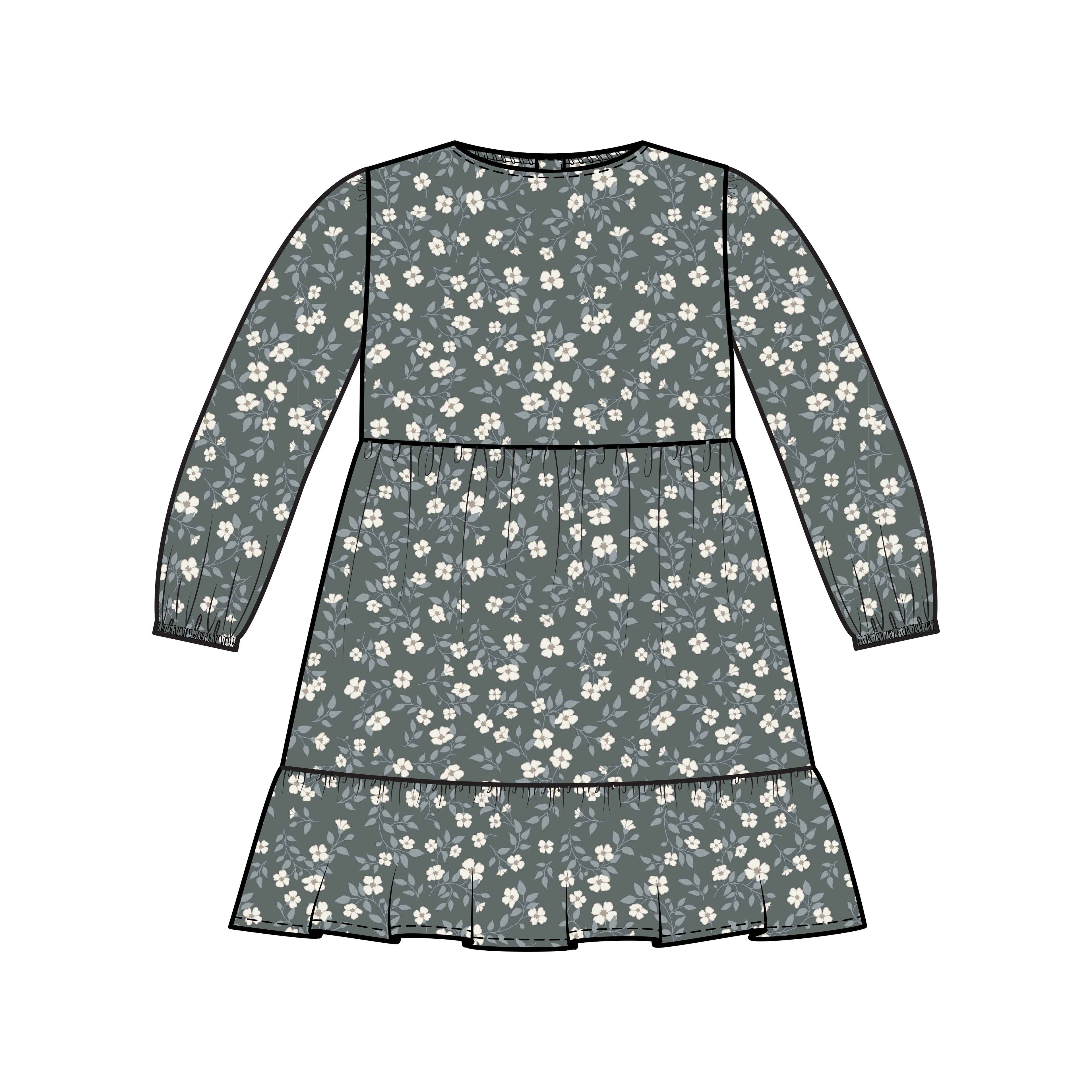 Sofia Long Sleeve Tiered Dress: Bray Floral / Agave + Taupe /