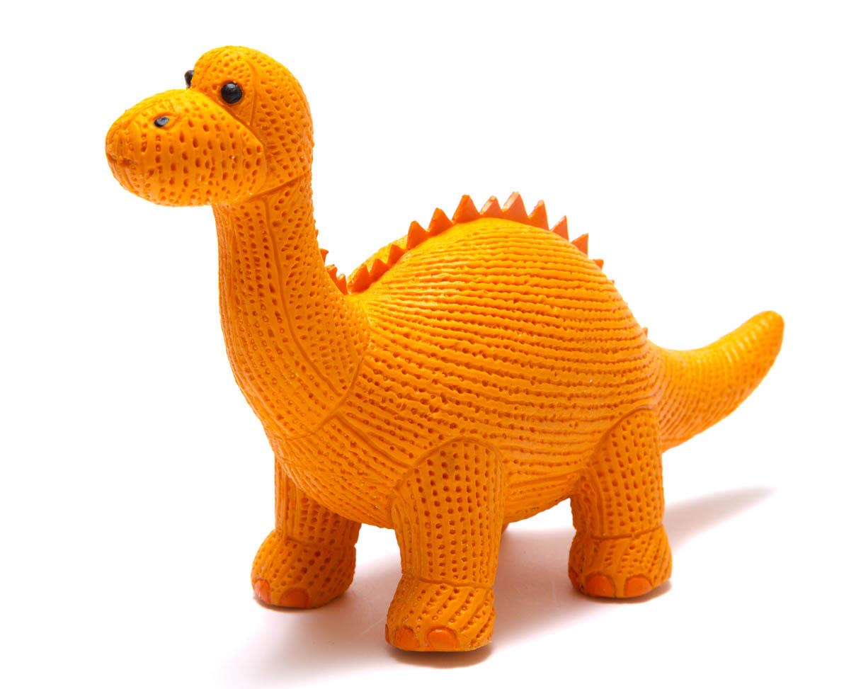 Rubber Orange Diplodocus Dinosaur Toy, Bath Toy and Teether