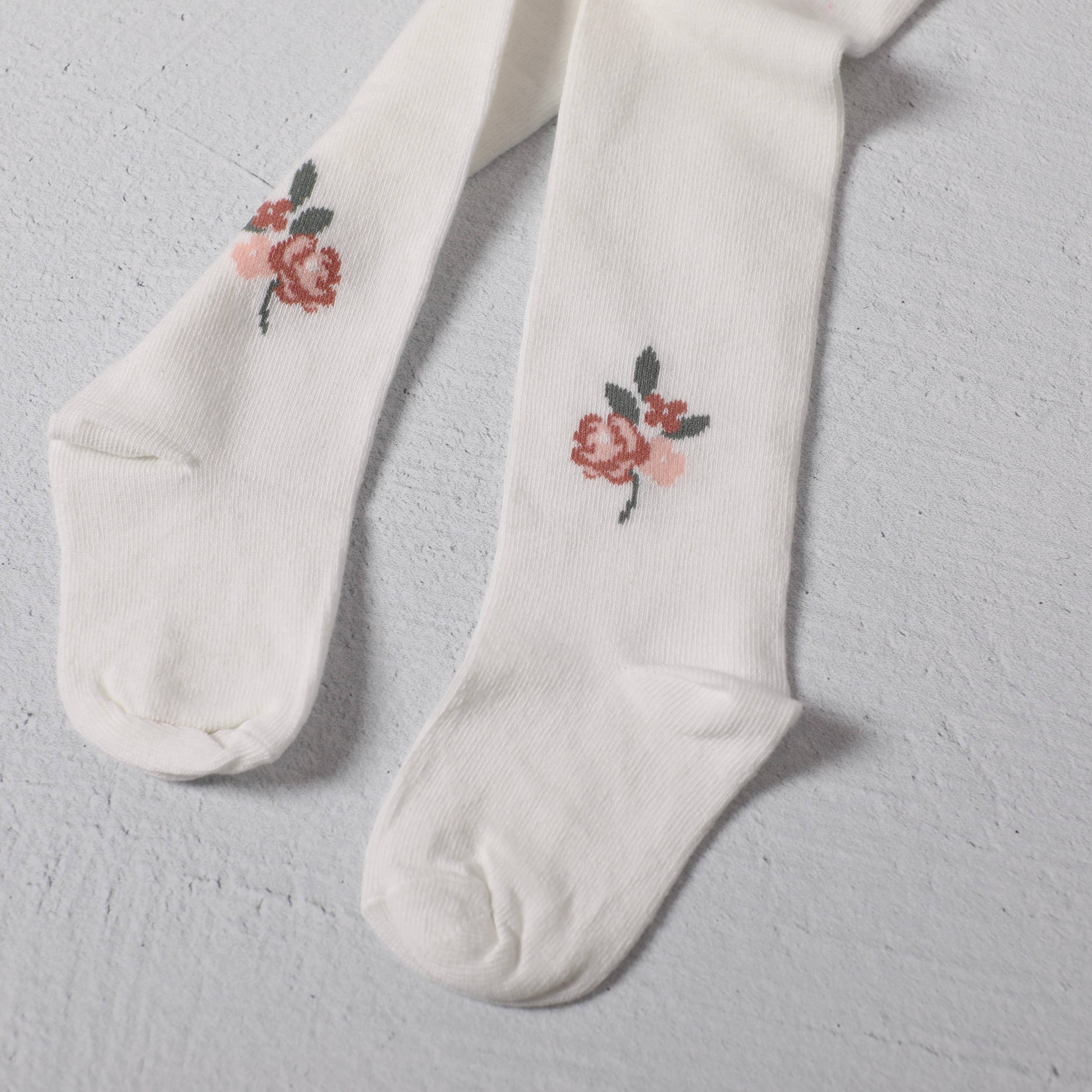 Fine Knit Baby Girl Tights (Floral Jacquard/ Organic Blend): NB (New Born)