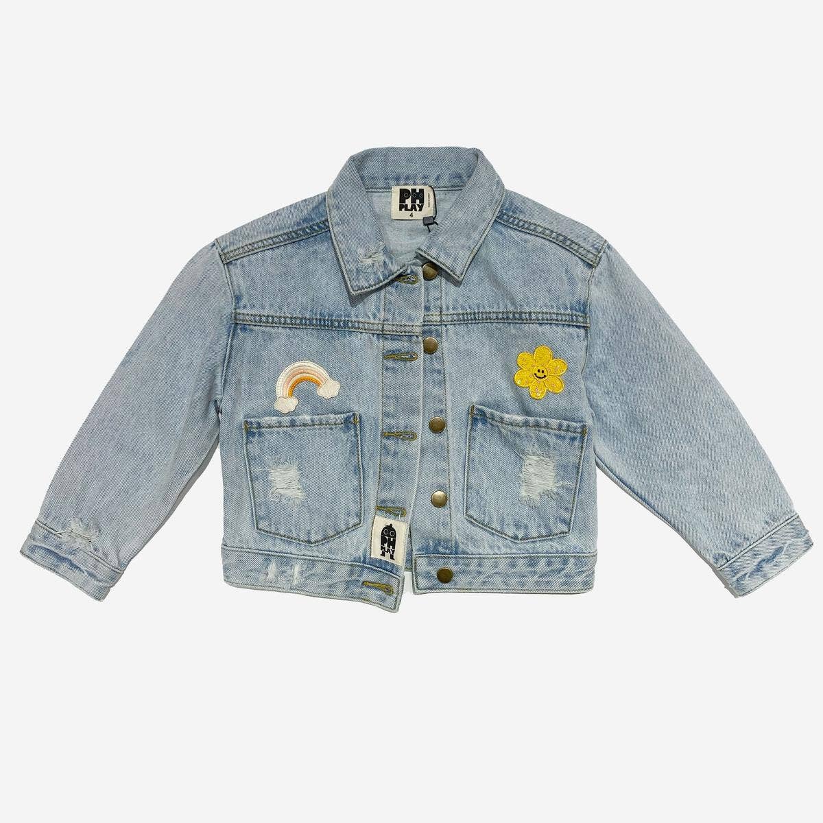 Patched Denim Jacket: Yellow Daisy