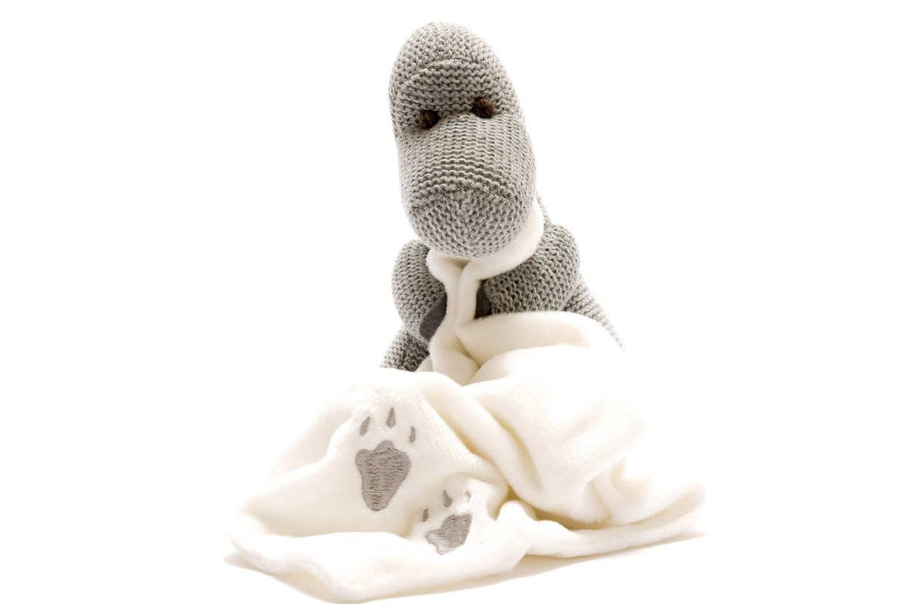 Knitted Grey Diplodocus Dinosaur Toy With Comforter