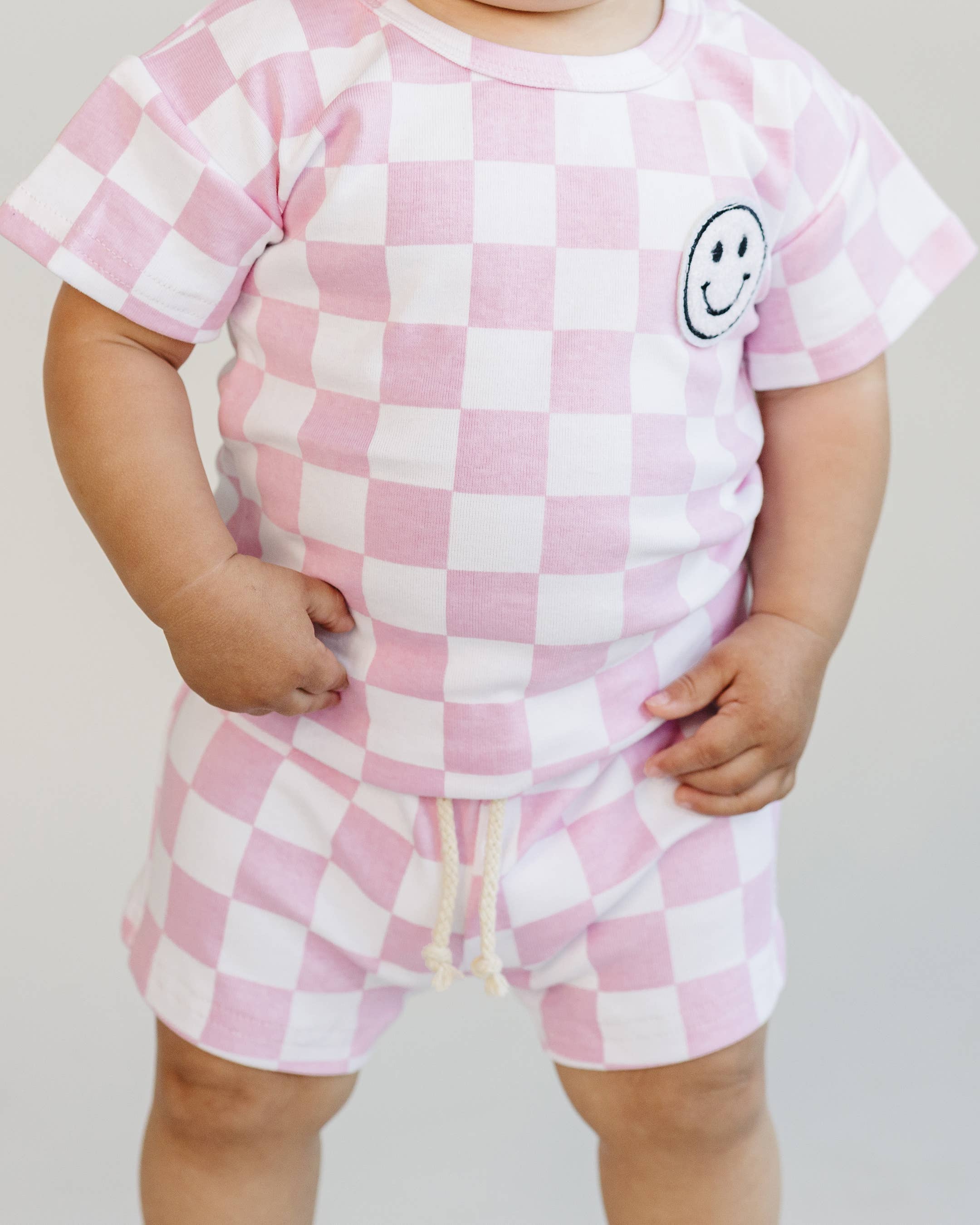 Checkered Shorts Set Pink