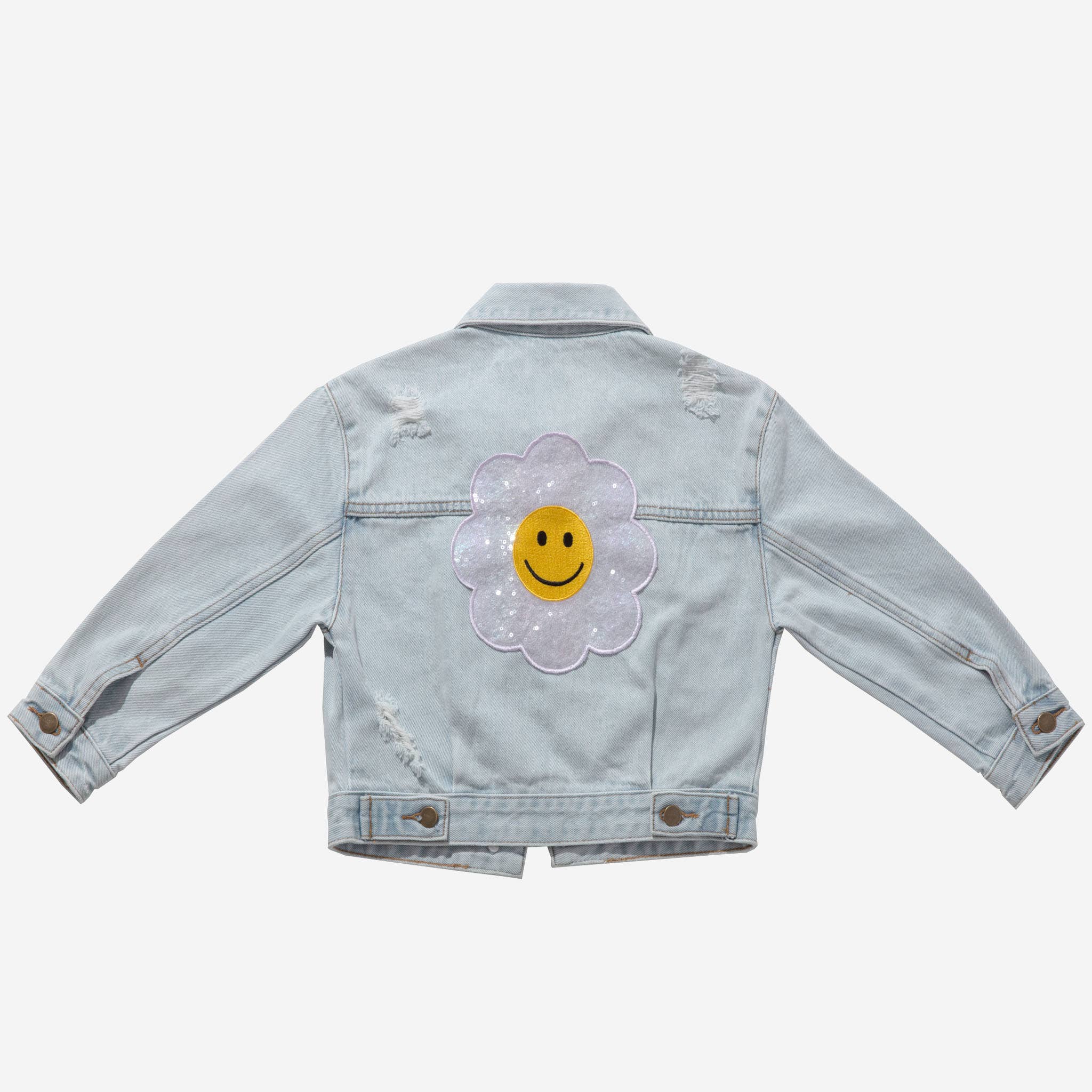 Patched Denim Jacket: L. Blue Daisy