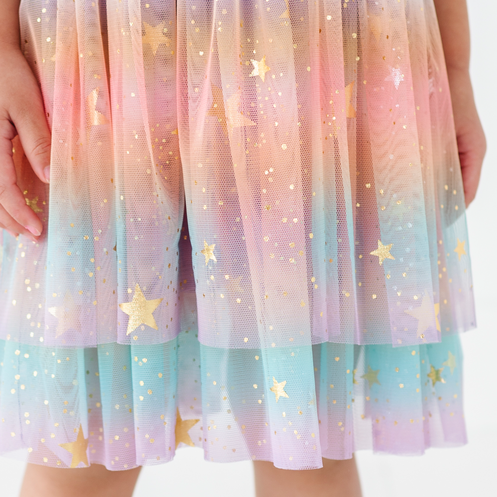 Kids Bamboo + Tulle Dress - Spring Rainbow Twinkle