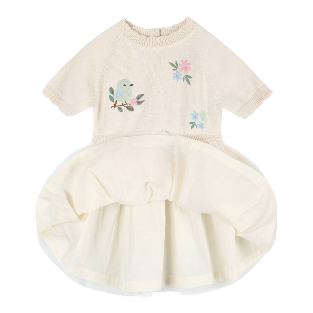 Bird Floral Organic  Embroidered Tutu Knit Baby Dress
