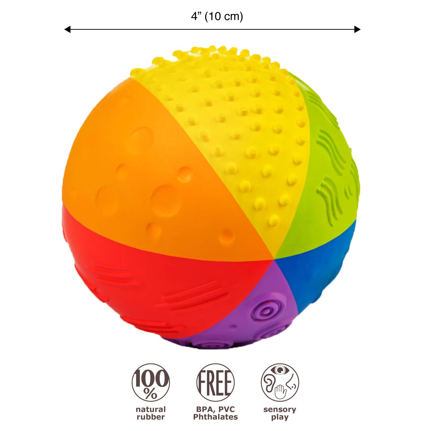 Natural Rubber 4" Sensory Ball Rainbow, Eco-Friendly