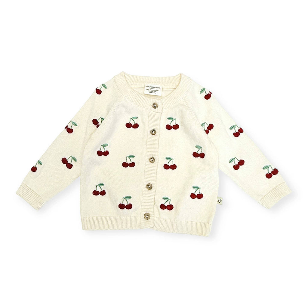 Cherry Embroidered Sweater Knit Baby Cardigan Organic