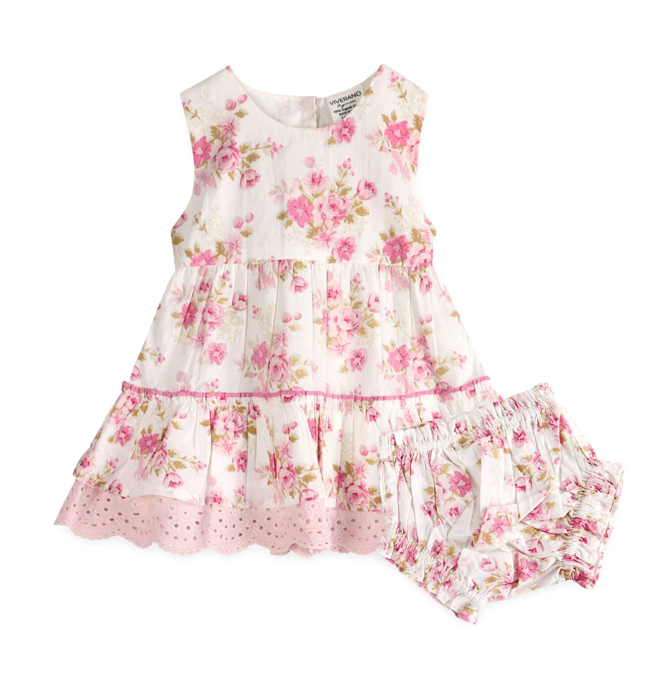 Camille Floral Baby Dress + Bloomer (Organic): Pink Floral