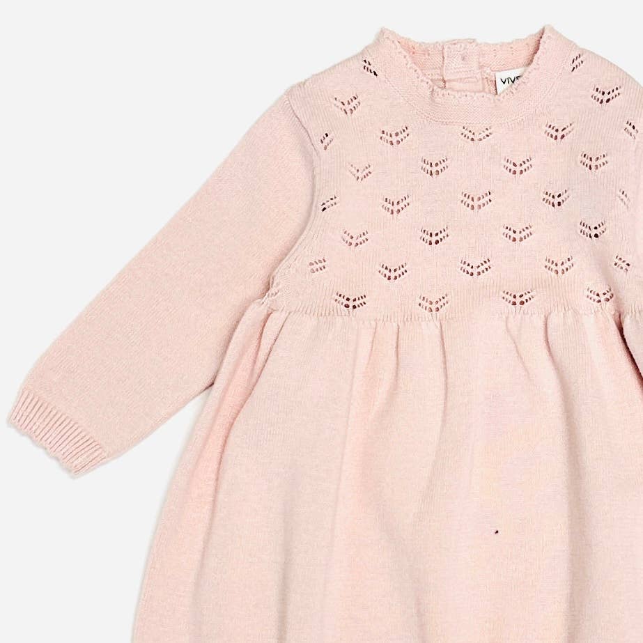 Milan Pointelle Knit Baby Sweater Dress Organic Cotton: Blush