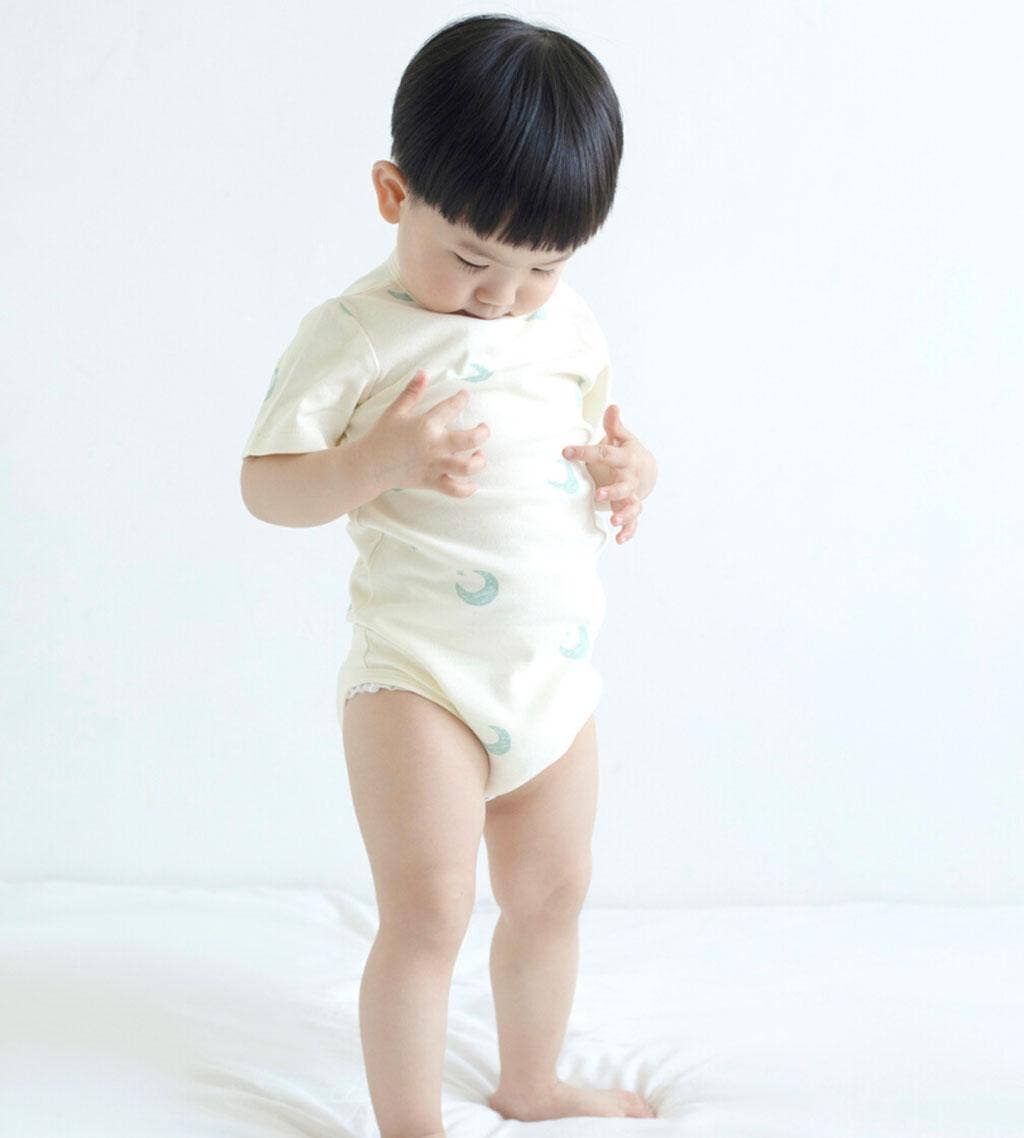 Organic Cotton Short Sleeve Onesie-Midnight: Off-white midnight