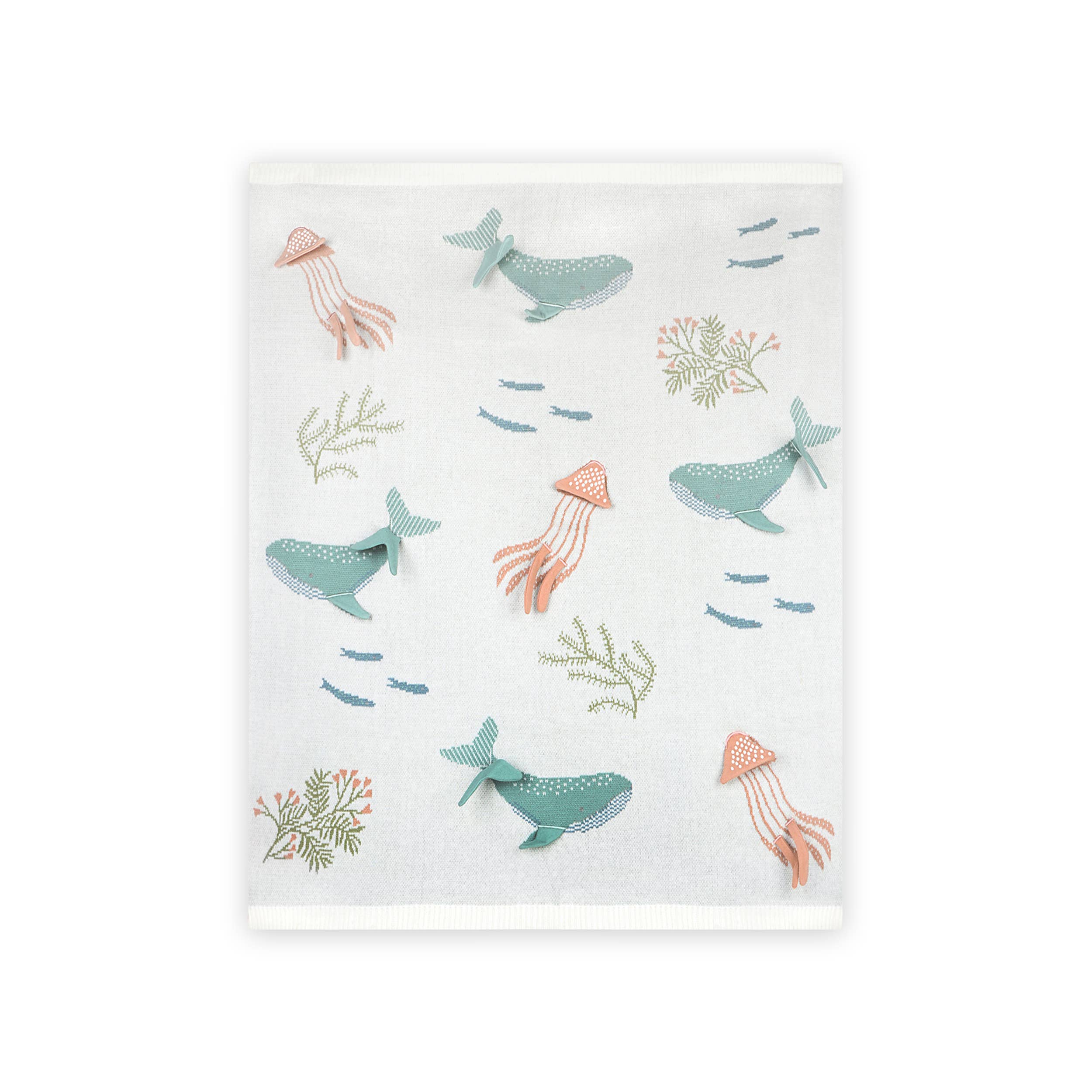 Ocean Jellyfish 3D - Organic Jacquard Knit Baby Blankets: Natural / One Size
