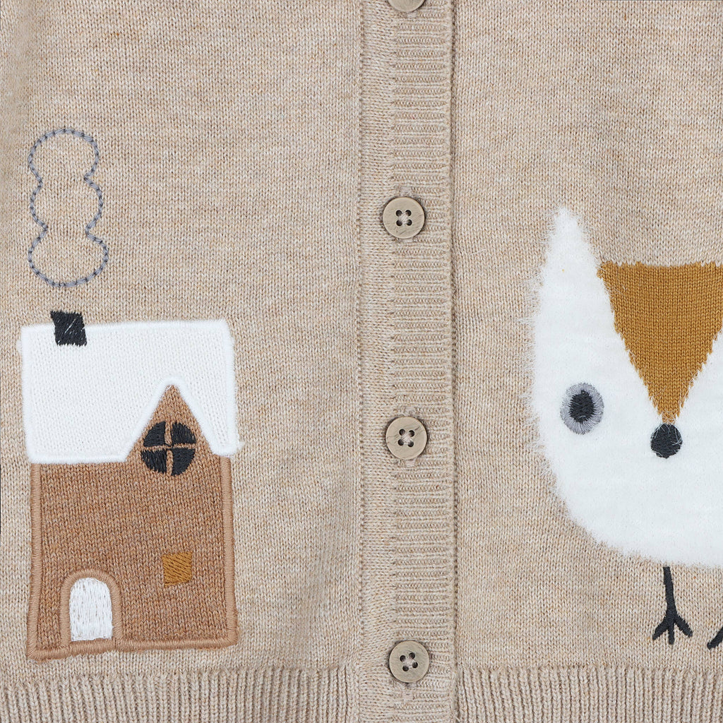 Owl Baby Button Cardigan Sweater (Organic Cotton): Oat Heather
