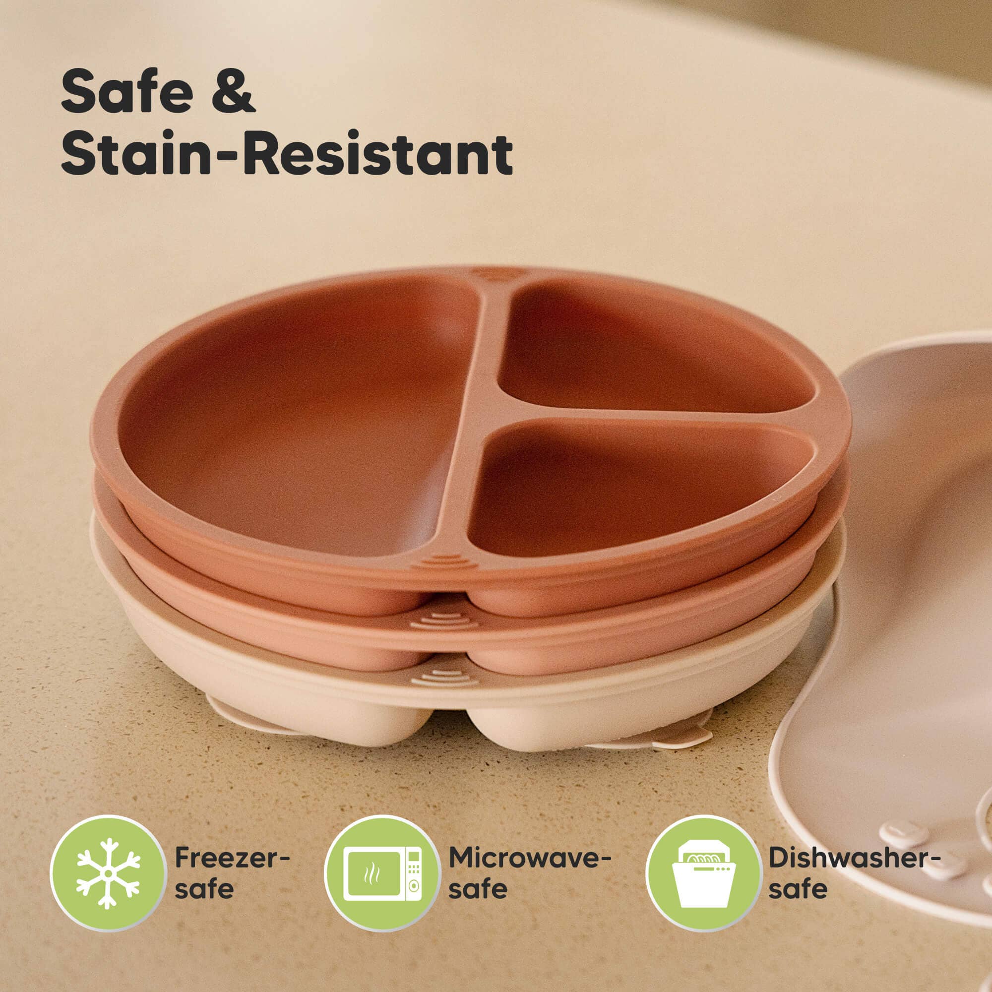 3-Pack Prep Suction Plates for Baby, BPA-Free Silicone Plate: Roseate