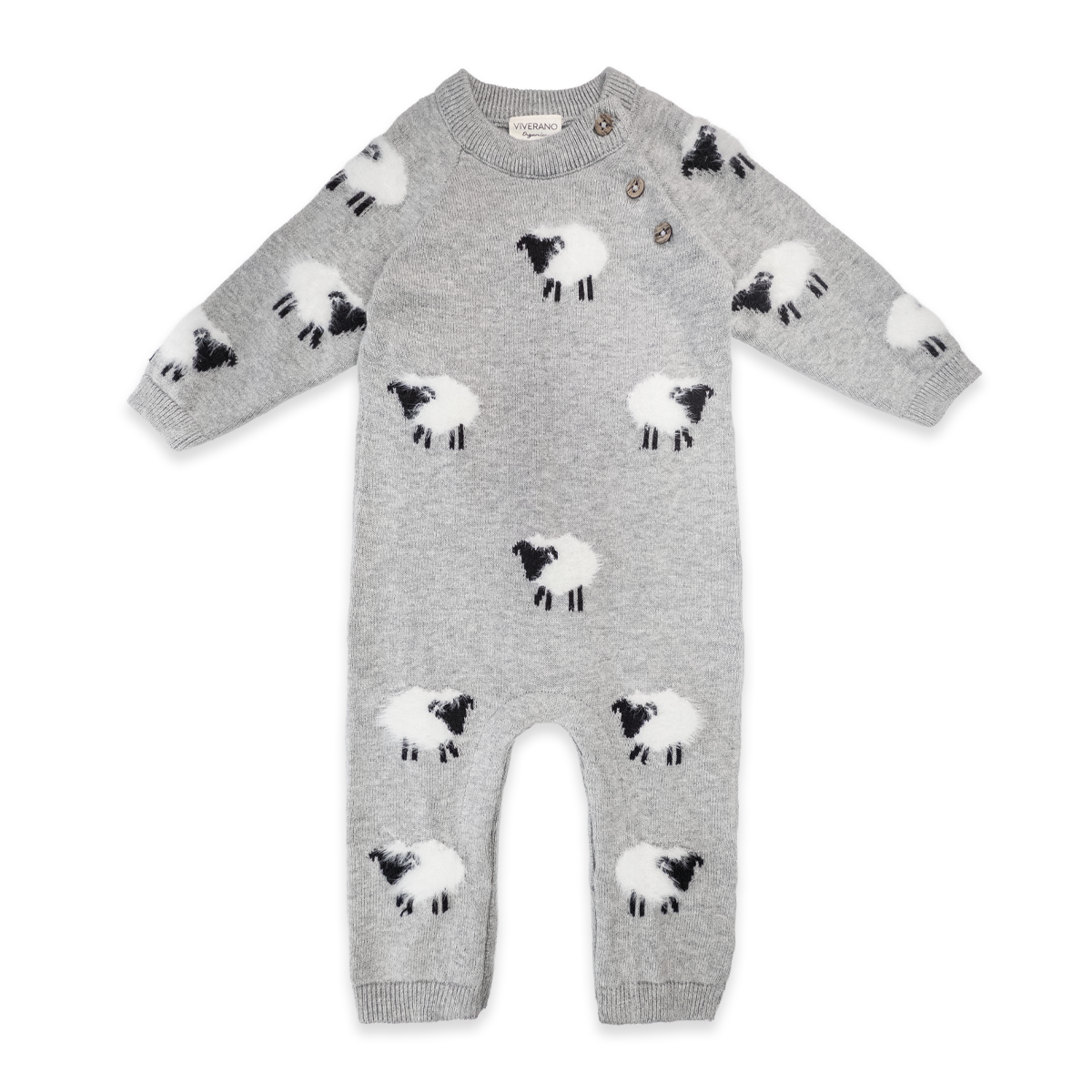 Furry Sheep 3D Jacquard Sweater Knit Baby Jumpsuit (Organic): Pewter Grey Heather / 0-3M