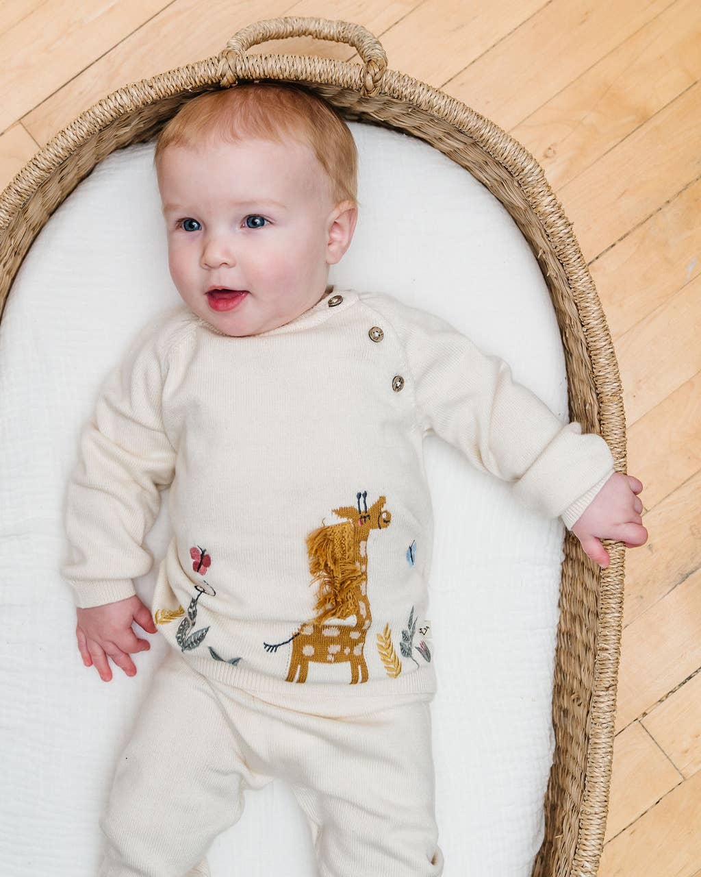 Giraffe Embroidered Knit Baby Pullover Sweater Organic