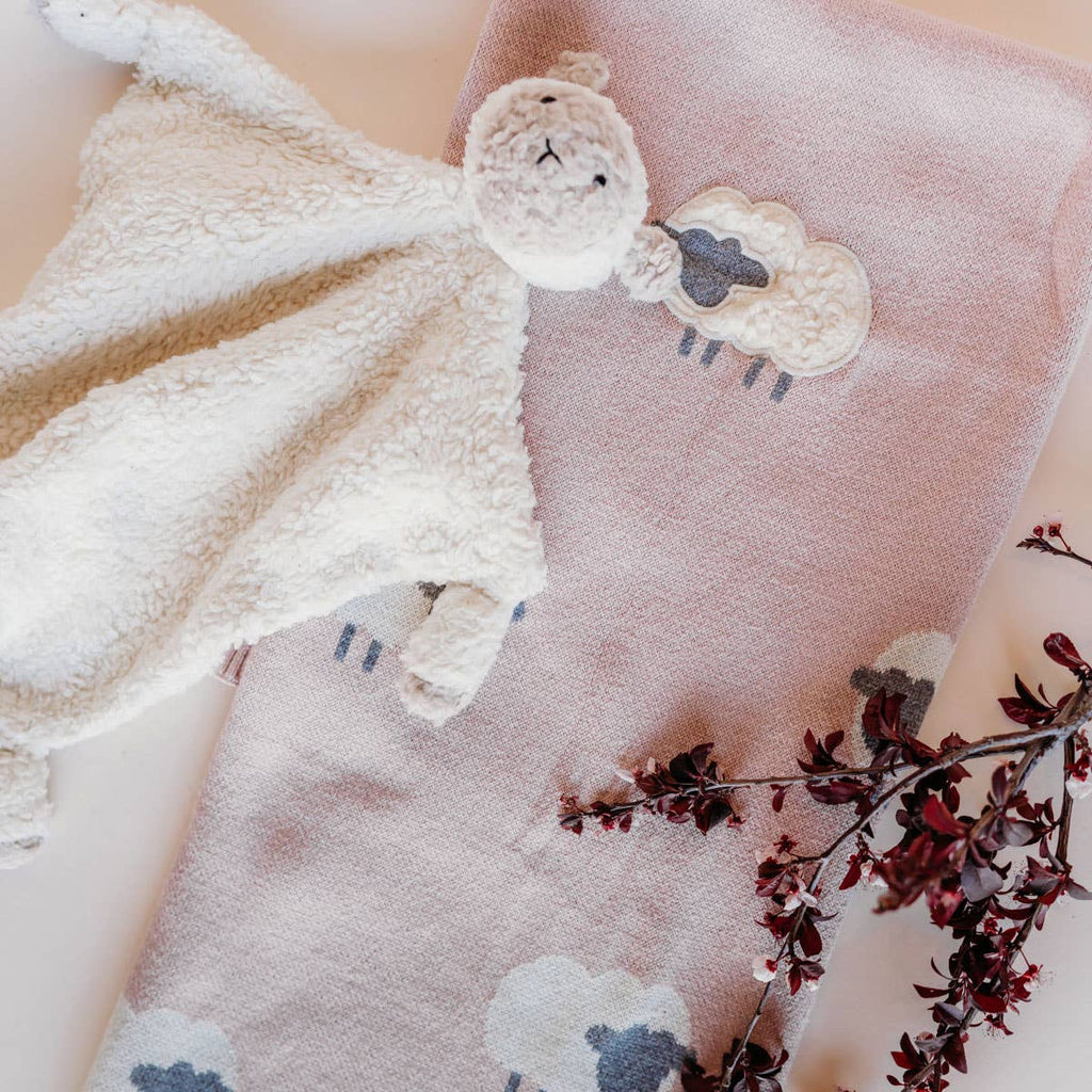 Woolly Lamb 3D - Organic Cotton Jacquard Knit Baby Blanket: Rosewood Pink