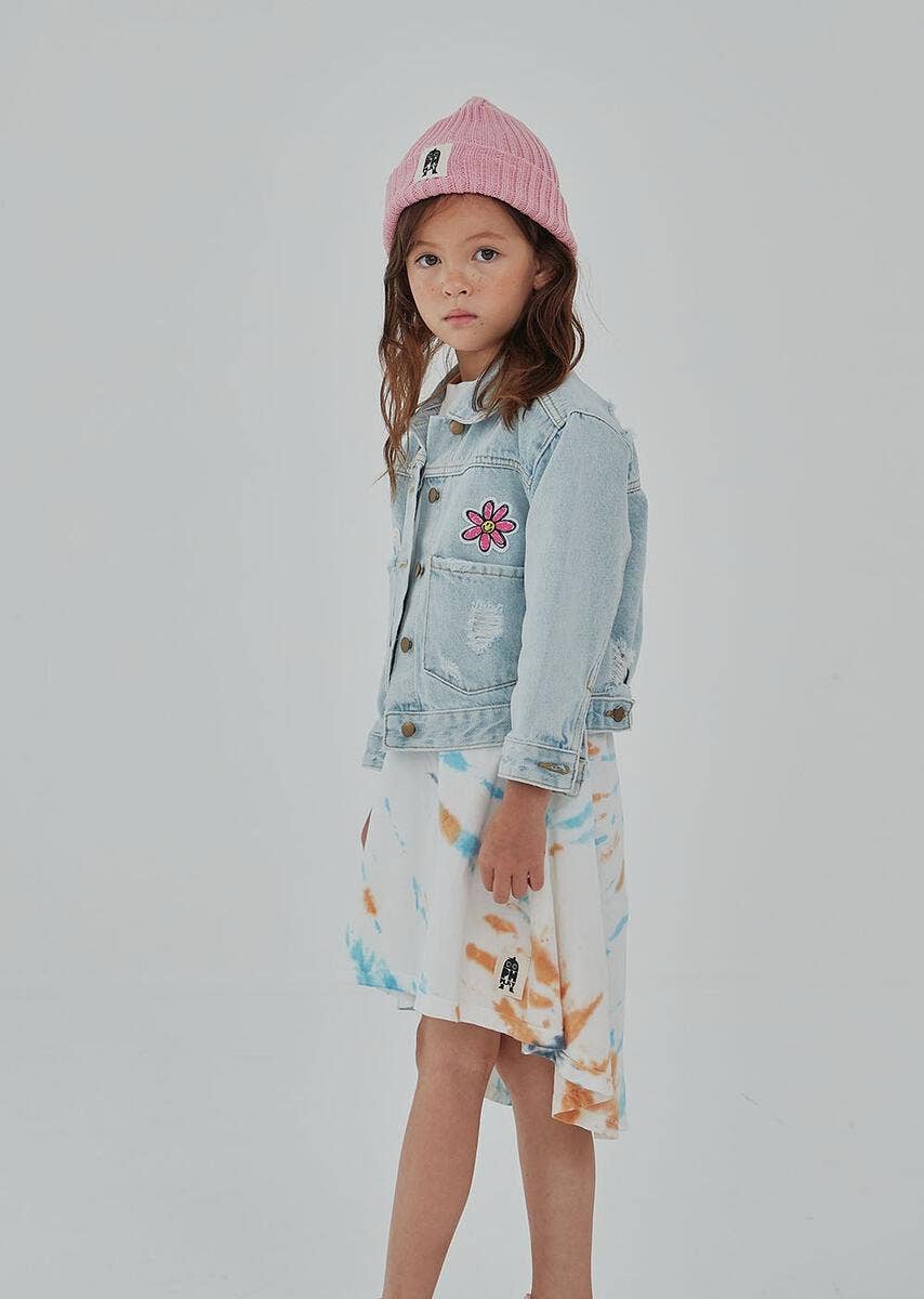 Patched Denim Jacket - Collared Neckline: Mermaid