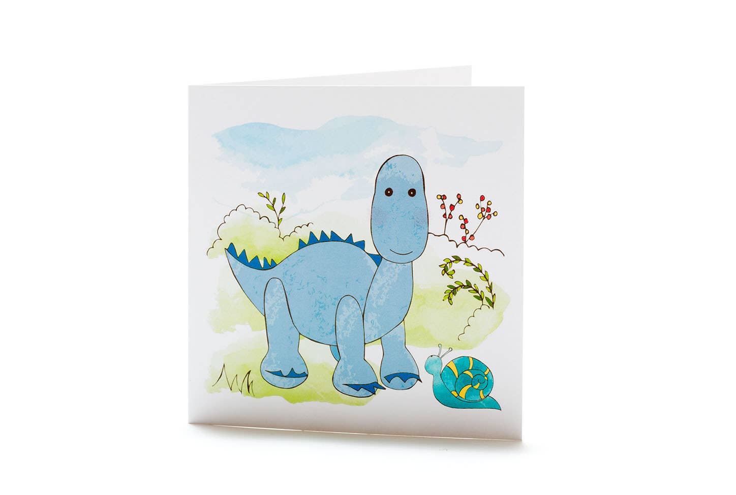 Hochet bébé dinosaure diplodocus bleu tricoté en coton biologique