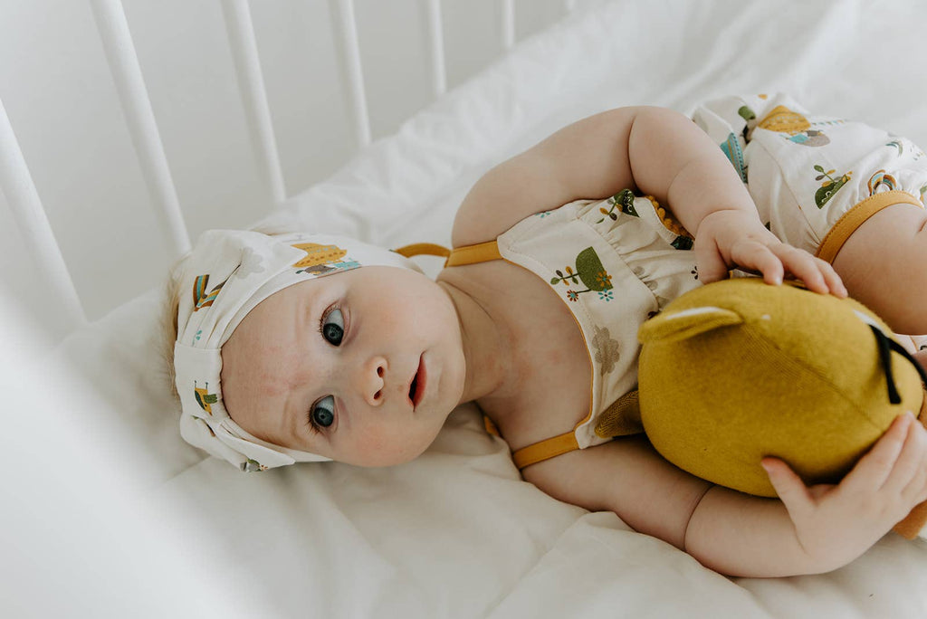 Balloon Pom-Pom & Tie Short Romper Organic Cotton