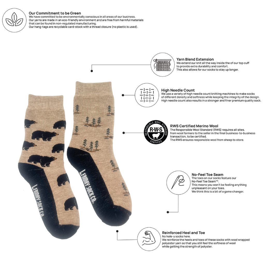 Kid's Bear & Trees Merino Crew Socks - Outdoor Adventure