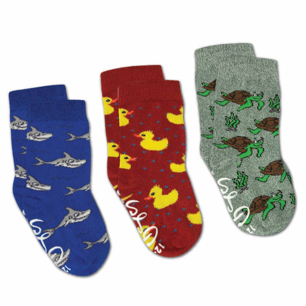 Rubber Ducks, Sharks and Turtles Kids Socks / 3-Pack: 0-12 Months