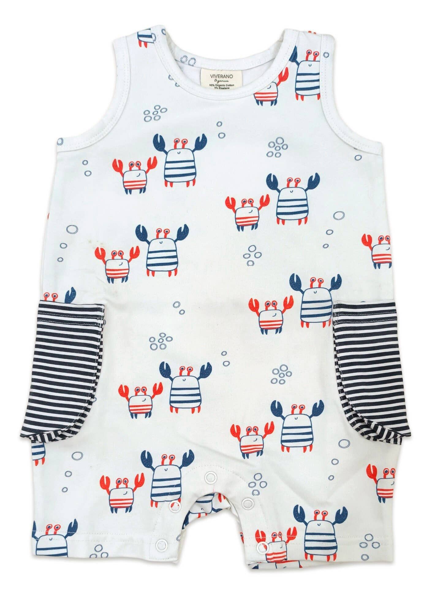 Nautical Crab Side Pocket Baby Romper Organic Jersey
