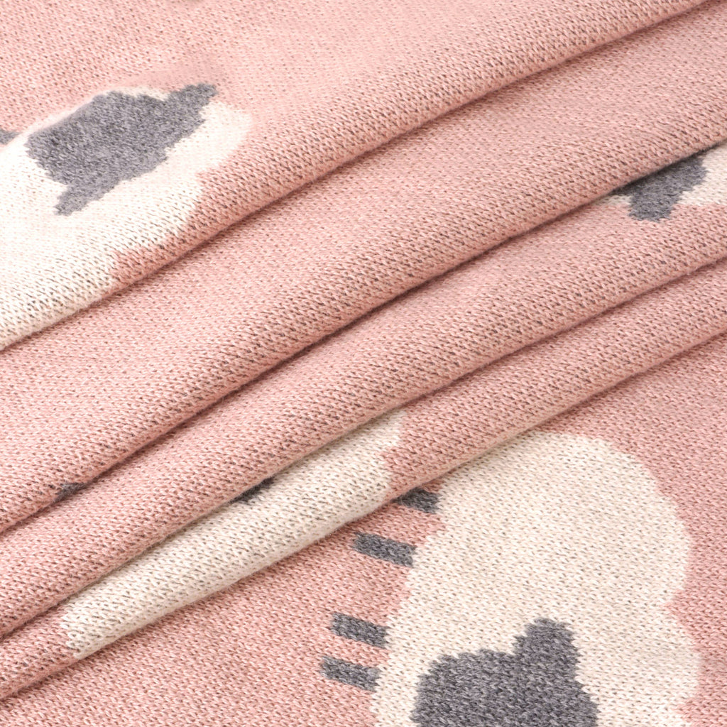 Woolly Lamb 3D - Organic Cotton Jacquard Knit Baby Blanket: Rosewood Pink