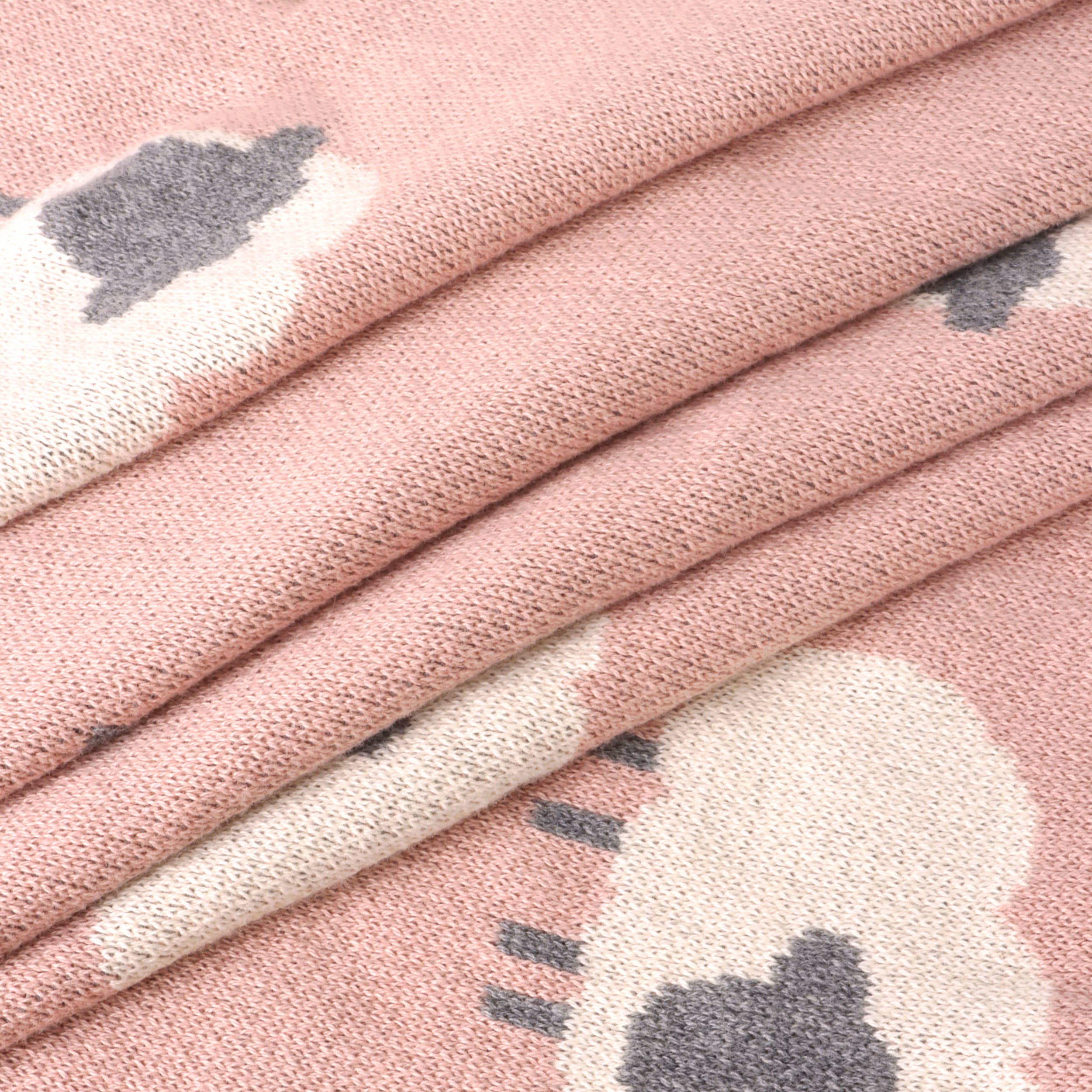 Woolly Lamb 3D - Organic Cotton Jacquard Knit Baby Blanket: Rosewood Pink