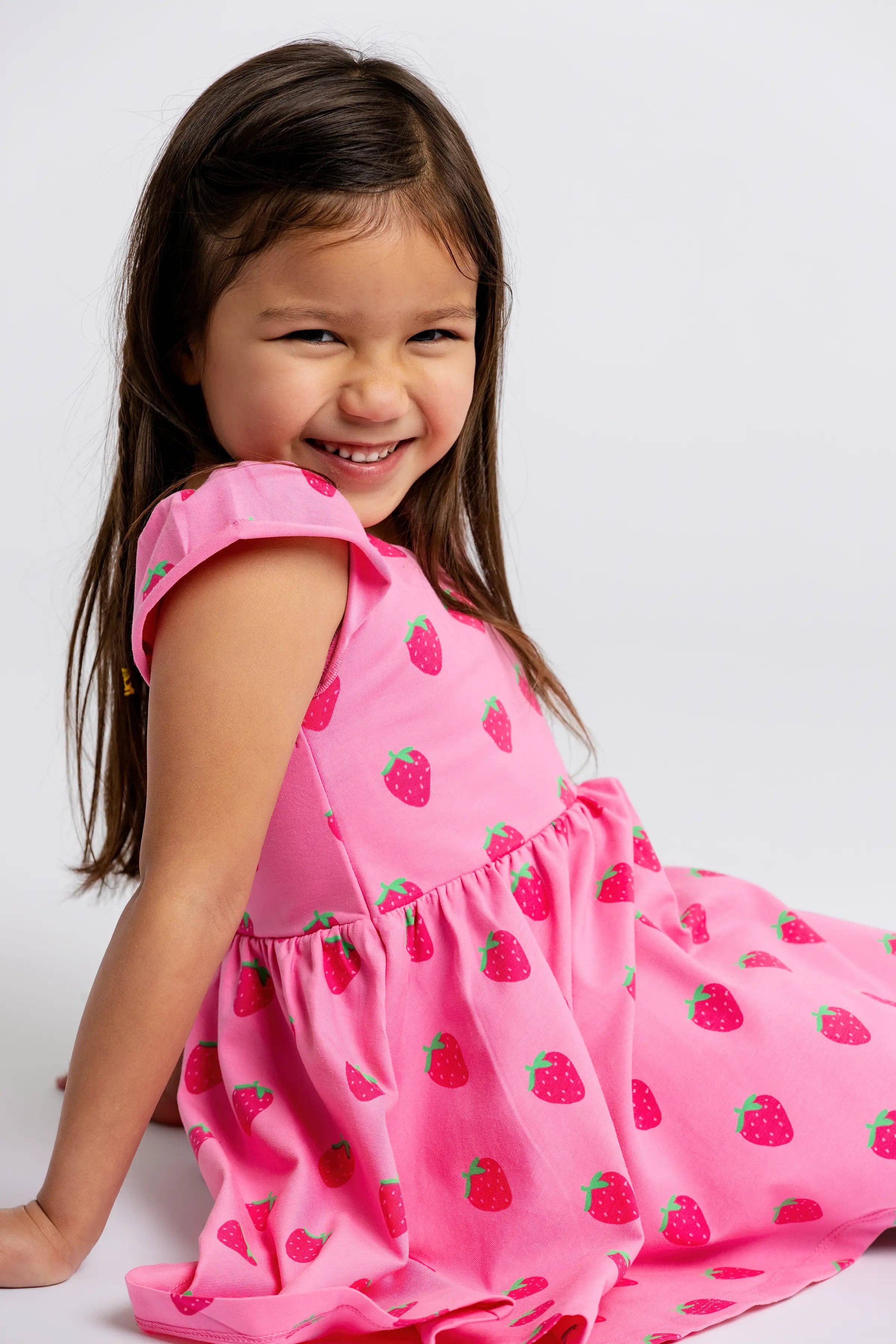 Kids Short Sleeve Let's Dance Dress Sweet Strawberries