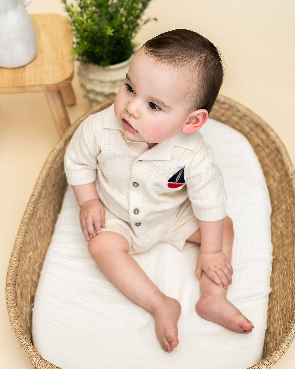Sailboat Organic Embroidered Baby Shirt & Shorts Set