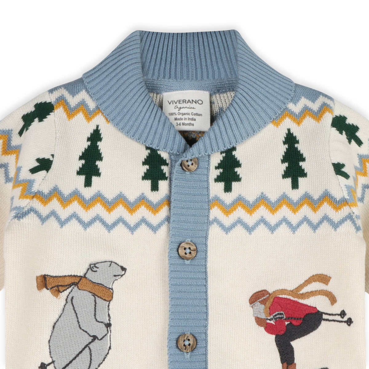 Ski Shawl Collar Baby Knit Cardigan (Organic Cotton): Natural / 18-24M
