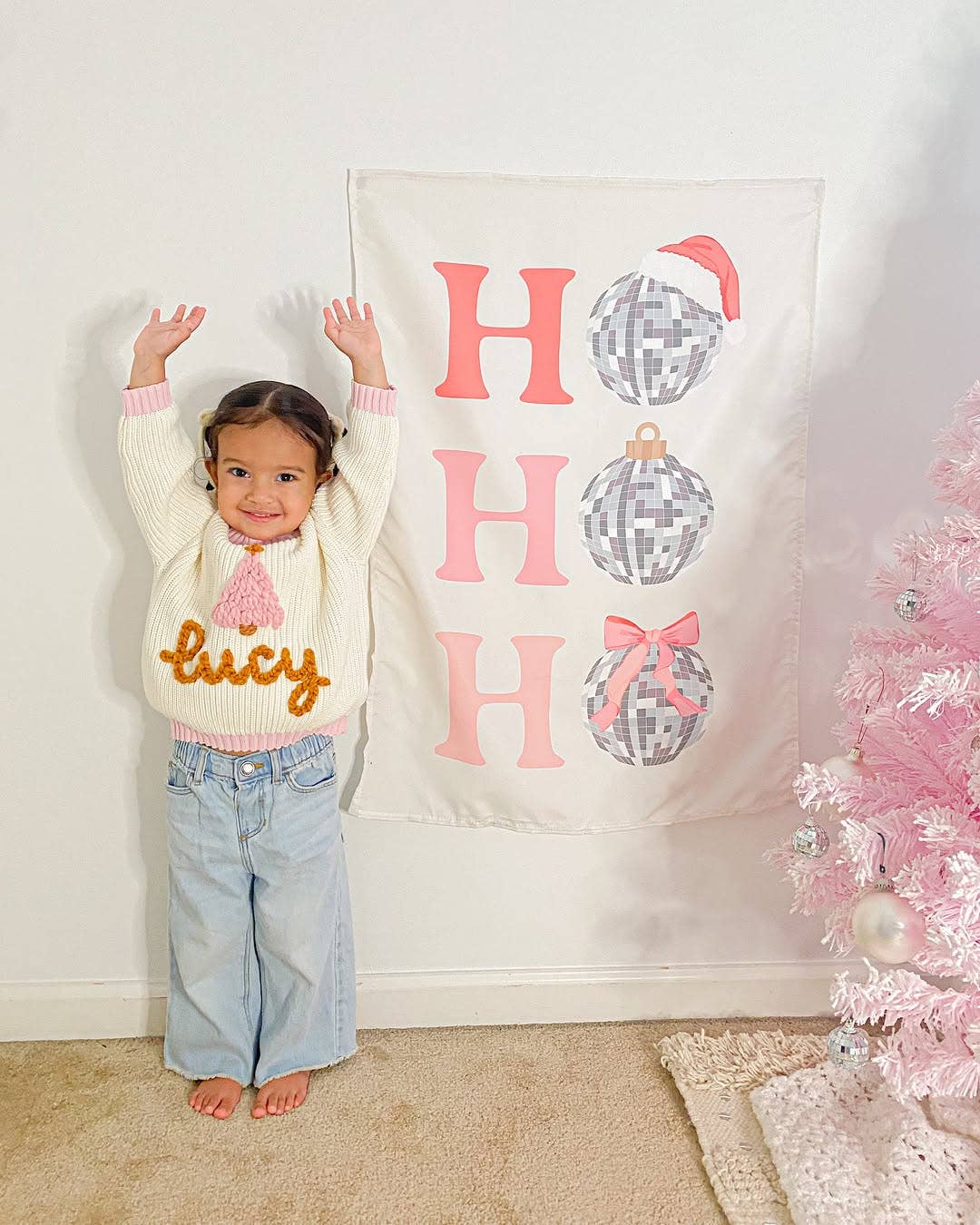 Ho Ho Ho Disco Ball Banner - Kids Christmas Decor: Original 36x26"